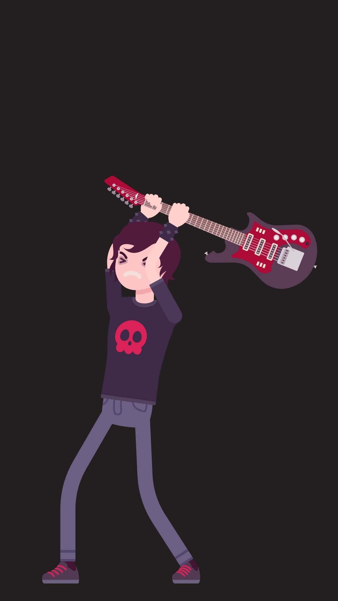 Cute Emo, skull shirt, red electric guitar, Full HD Phone Wallpaper