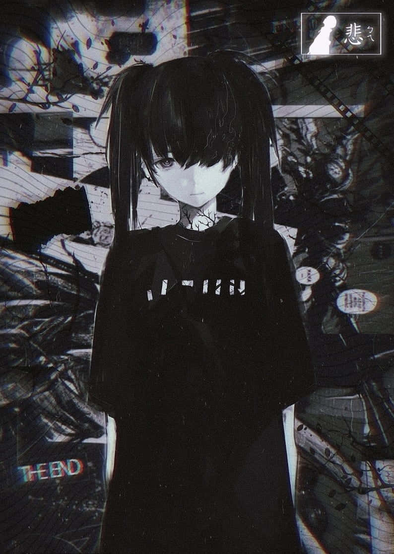 Cute Emo, anime girl, black pigtails, SD Phone Wallpaper