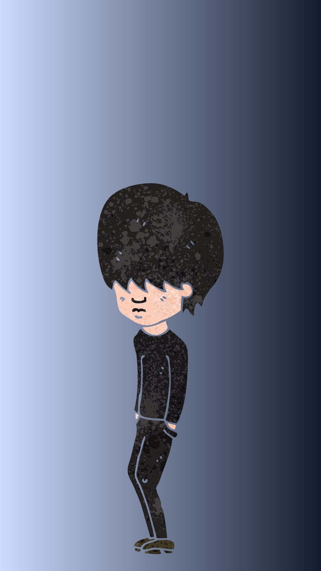 cute emo, messy black hair, gradient blue background, Full HD Phone Wallpaper