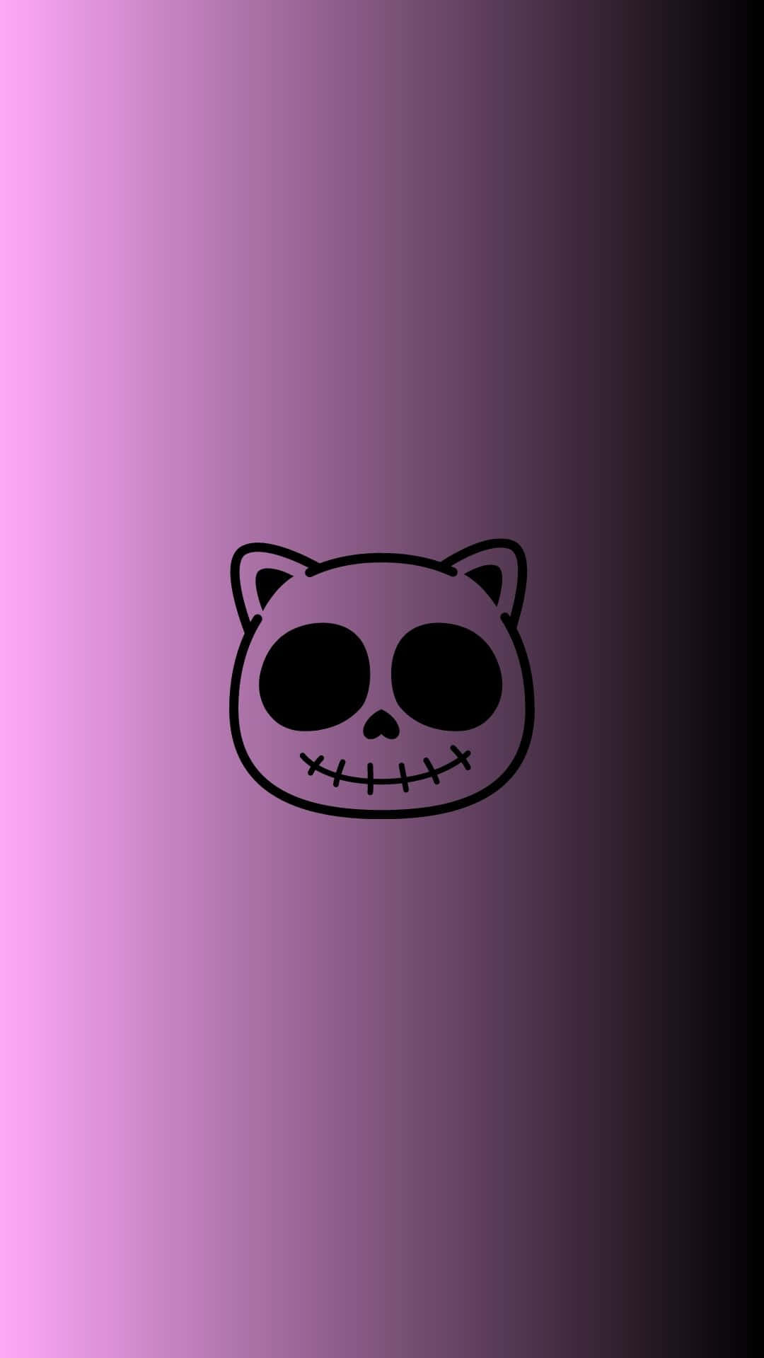 stitched cat skull, minimalist black line drawing, gradient purple to black background, Full HD Phone Wallpaper