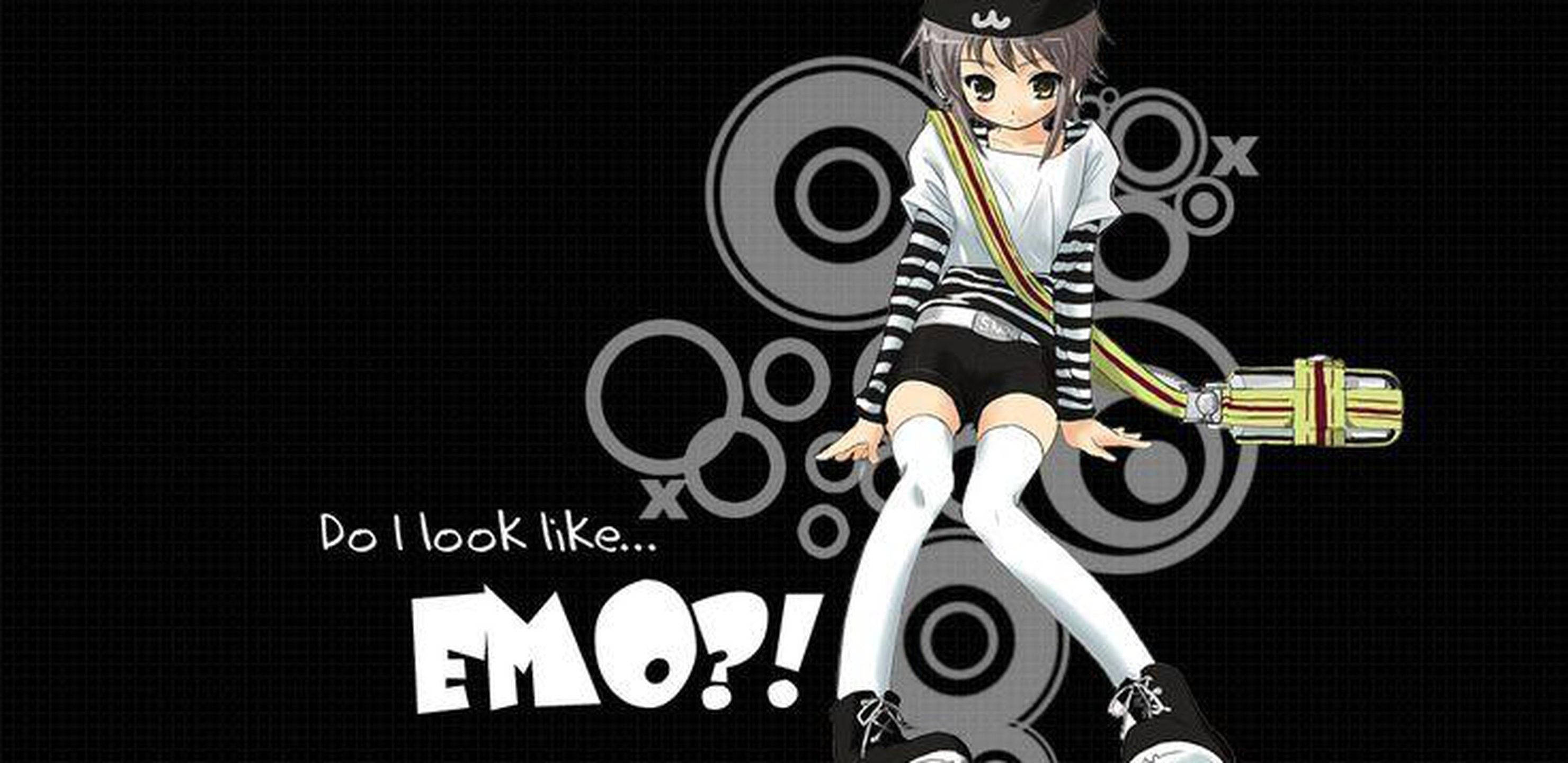 cute Emo Anime Girl, short gray hair, striped shirt, 2K Desktop Wallpaper
