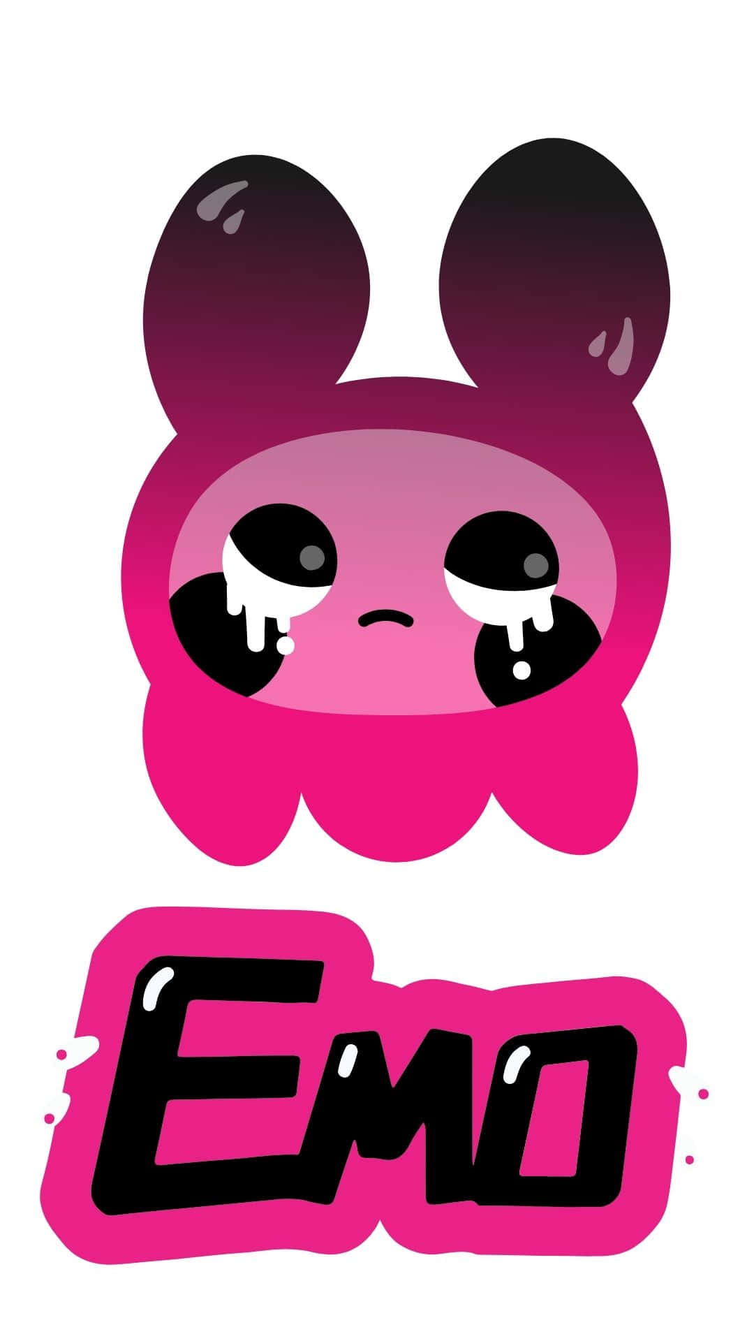 pink gradient, cartoon bunny, teardrops, Full HD Phone Wallpaper