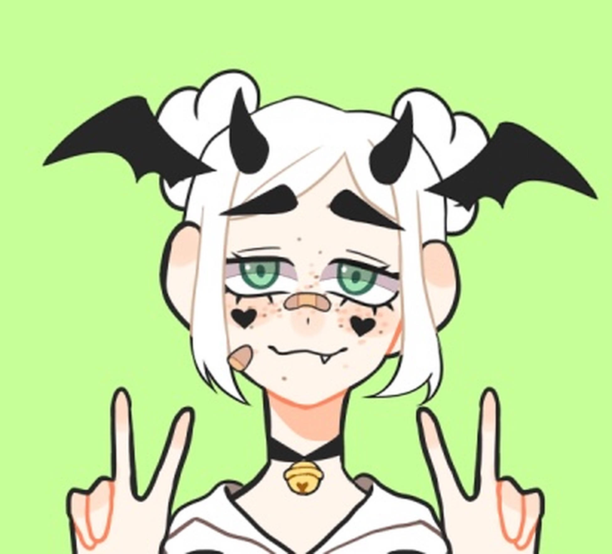 emo pfp cute bat girl, white hair, black horns, Full HD Desktop Wallpaper