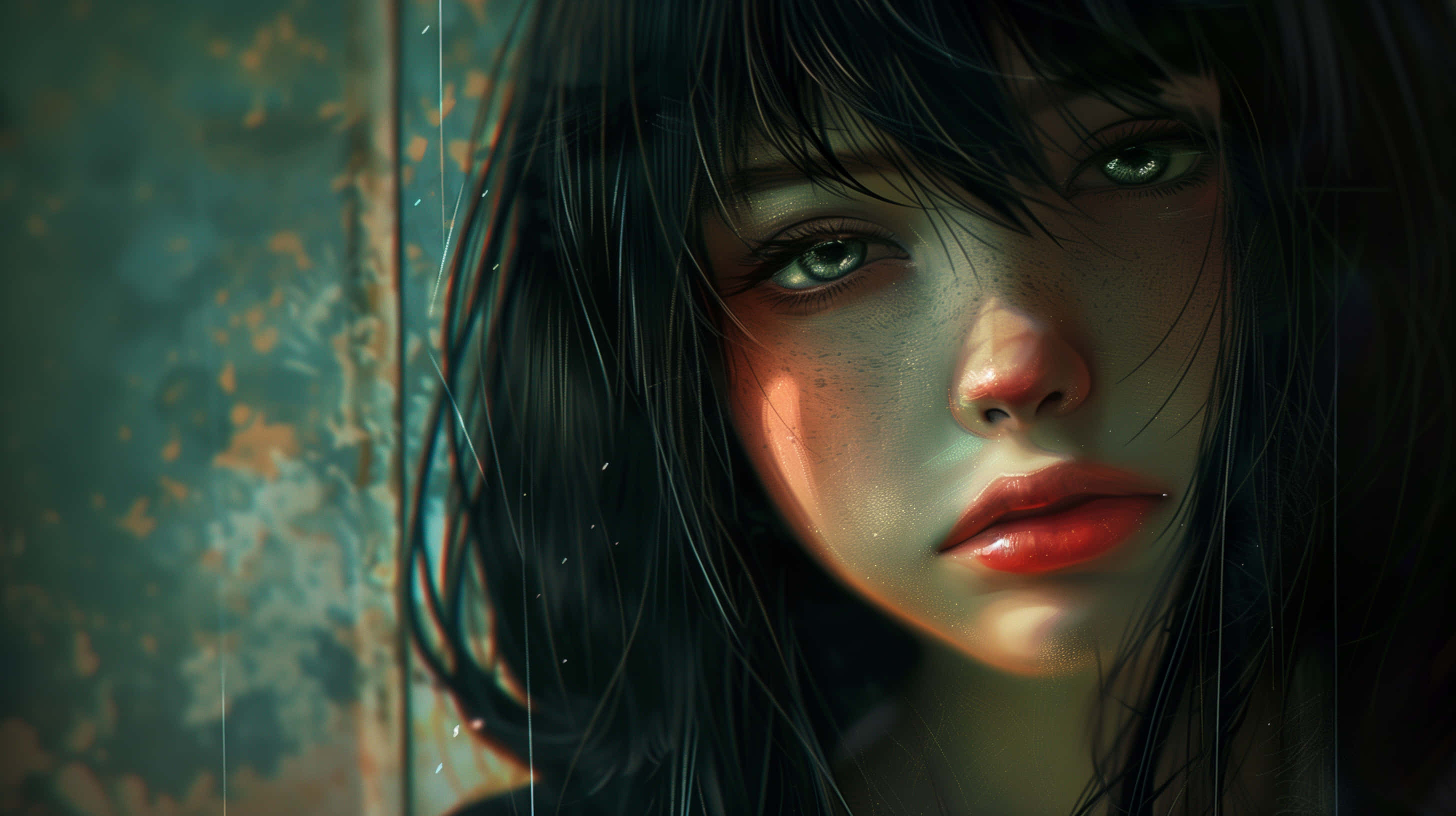 emo girl, tearful eyes, dark hair, 2K Desktop Wallpaper