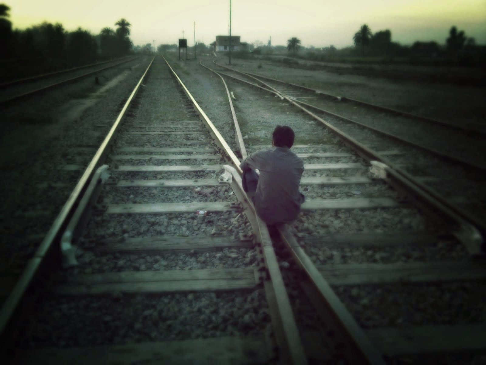hoodie, railway tracks, dusk, HD Desktop Wallpaper