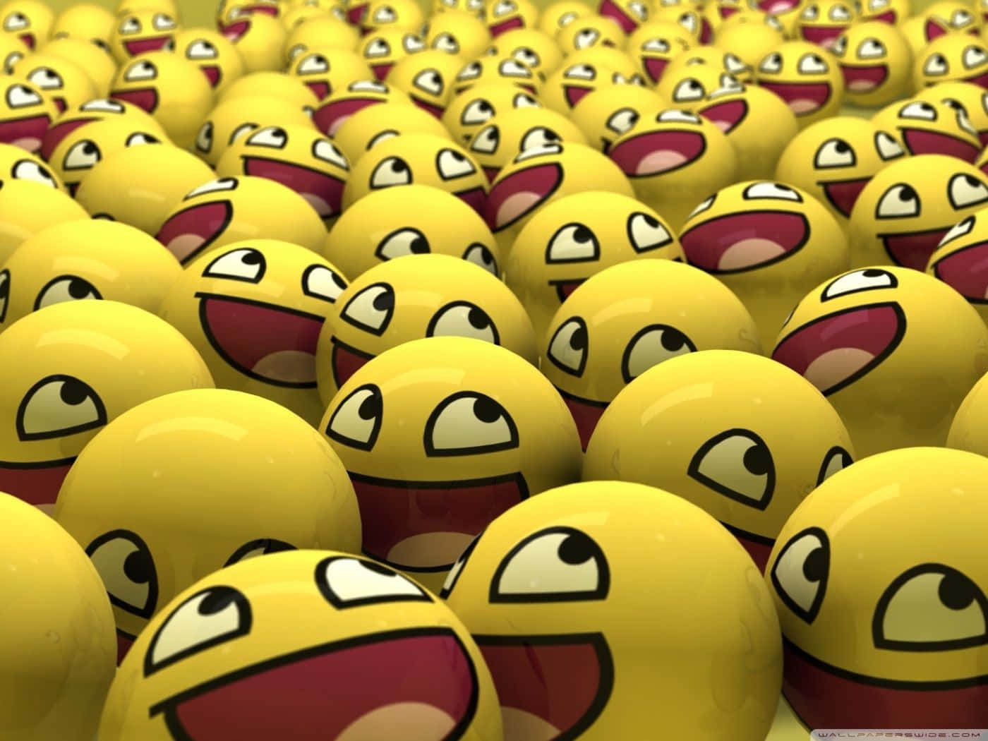 Cute Emoji, glossy yellow emoji balls, wide grinning mouths, HD Desktop Wallpaper