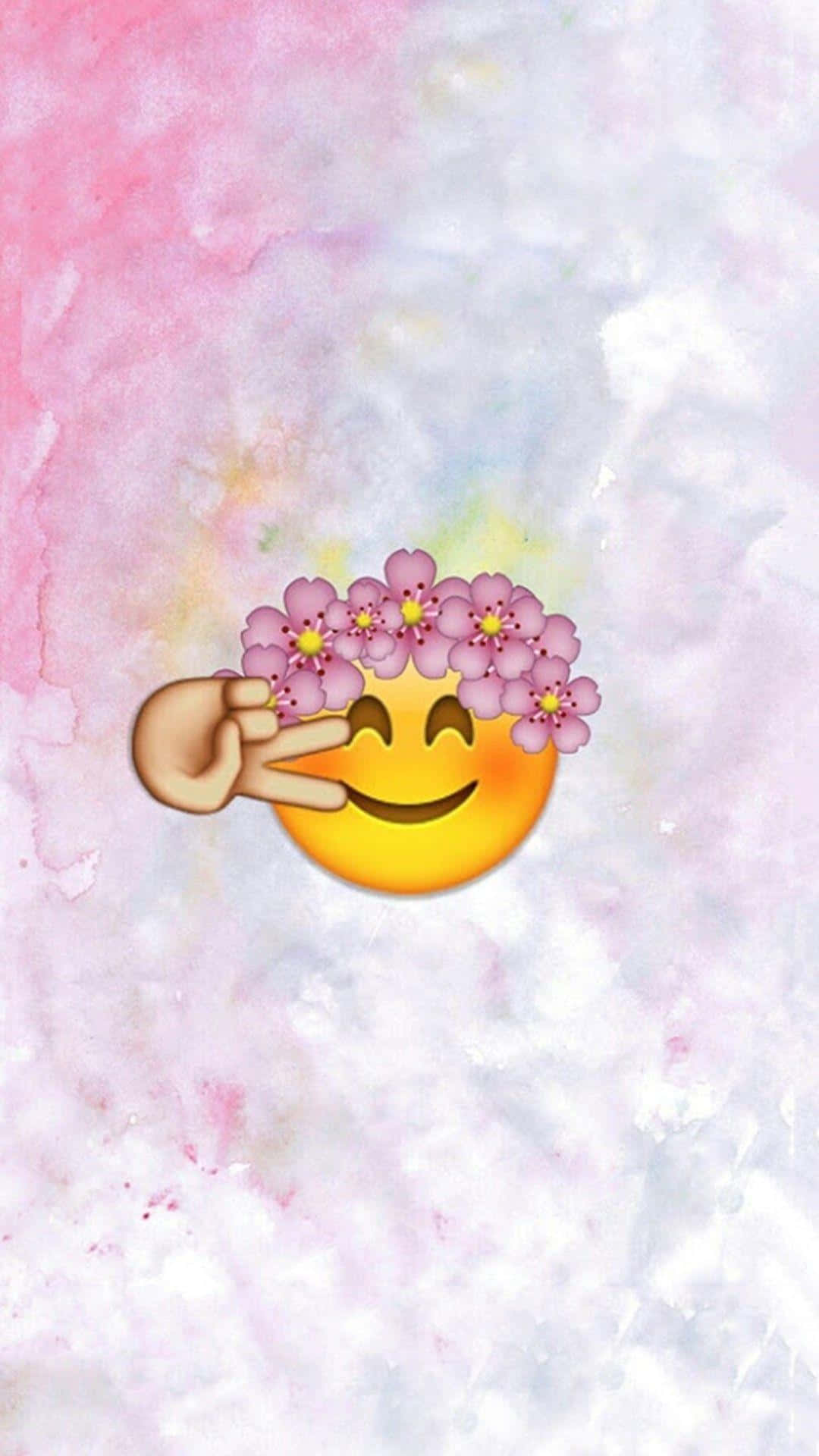 Cute Emoji, cherry blossom crown, winks playfully, Full HD Phone Wallpaper