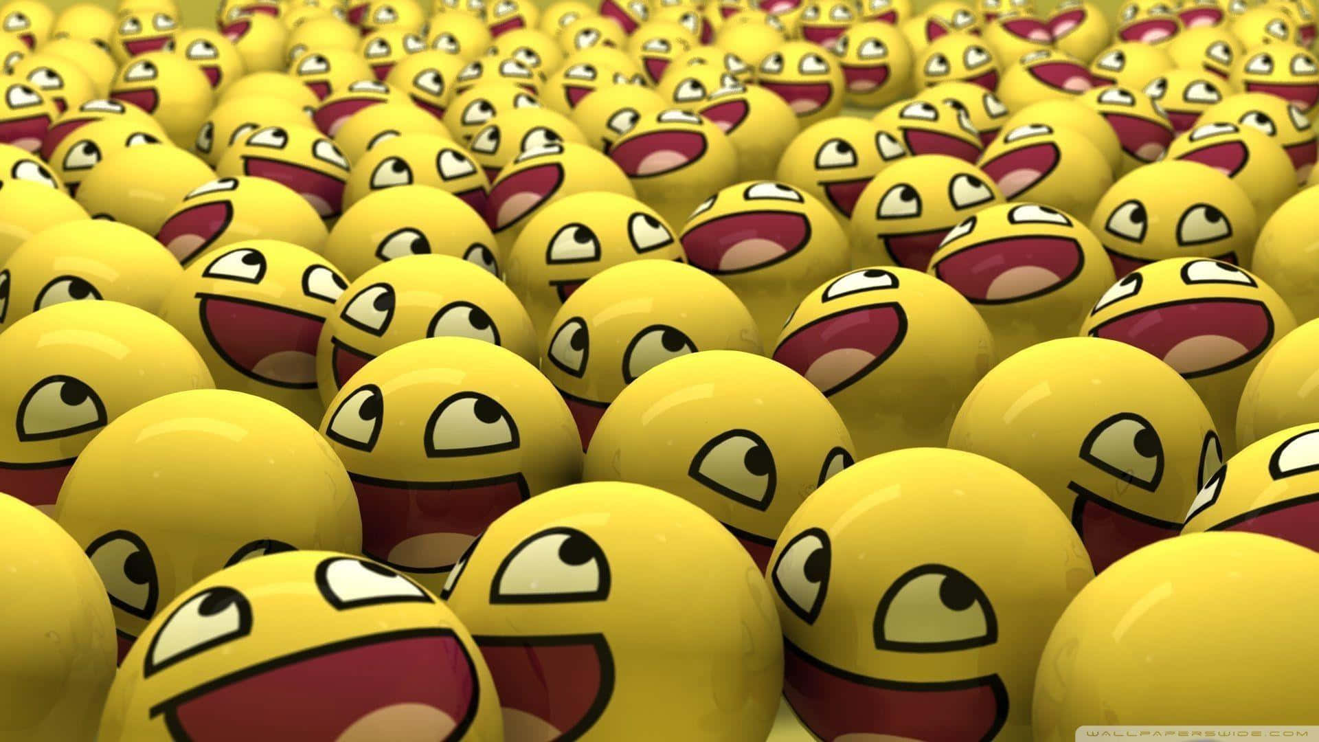 yellow emoji balls, wide grinning mouths, tilted eyes, Full HD Desktop Wallpaper