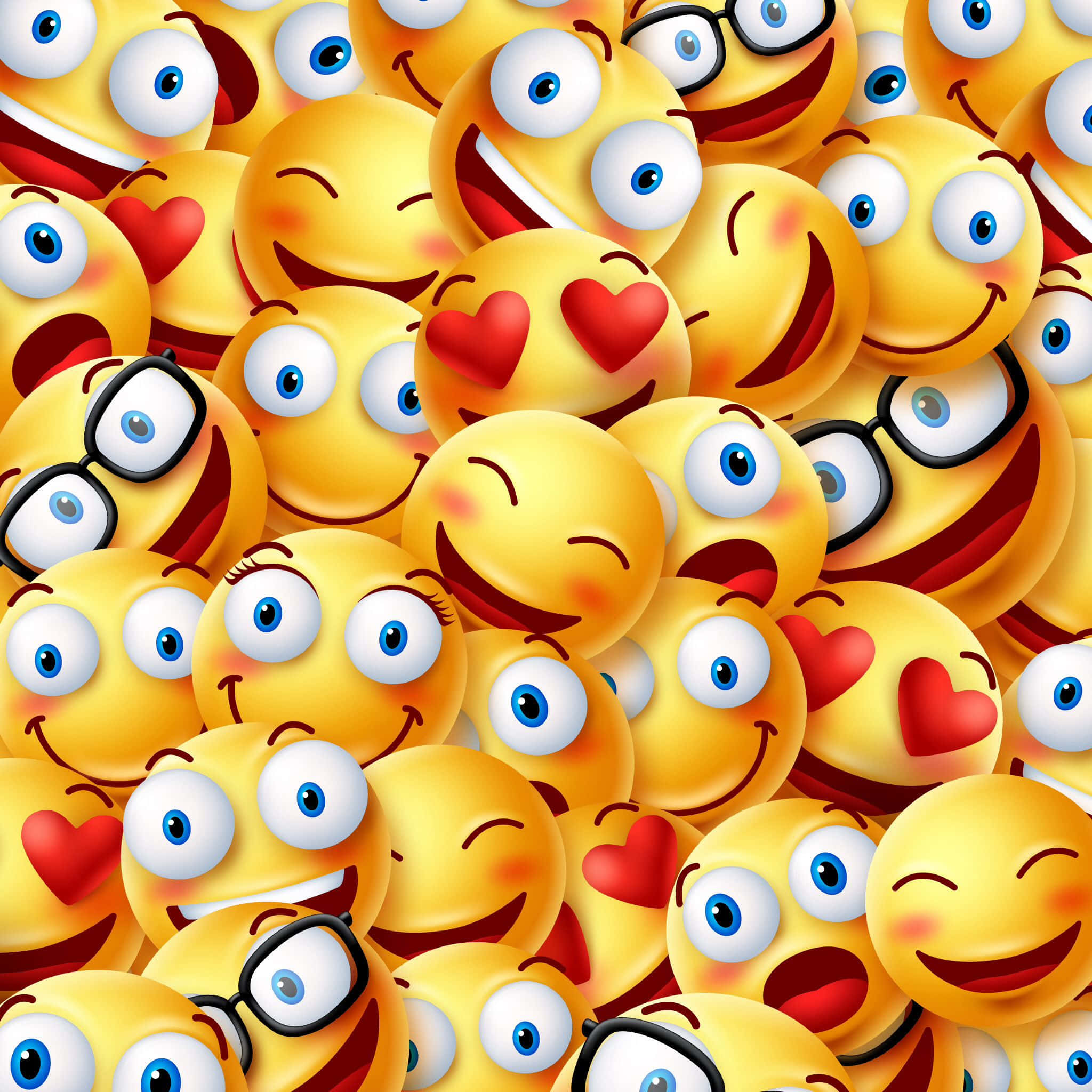 cheerful yellow emoji faces, hearts, glasses, Full HD Desktop Wallpaper
