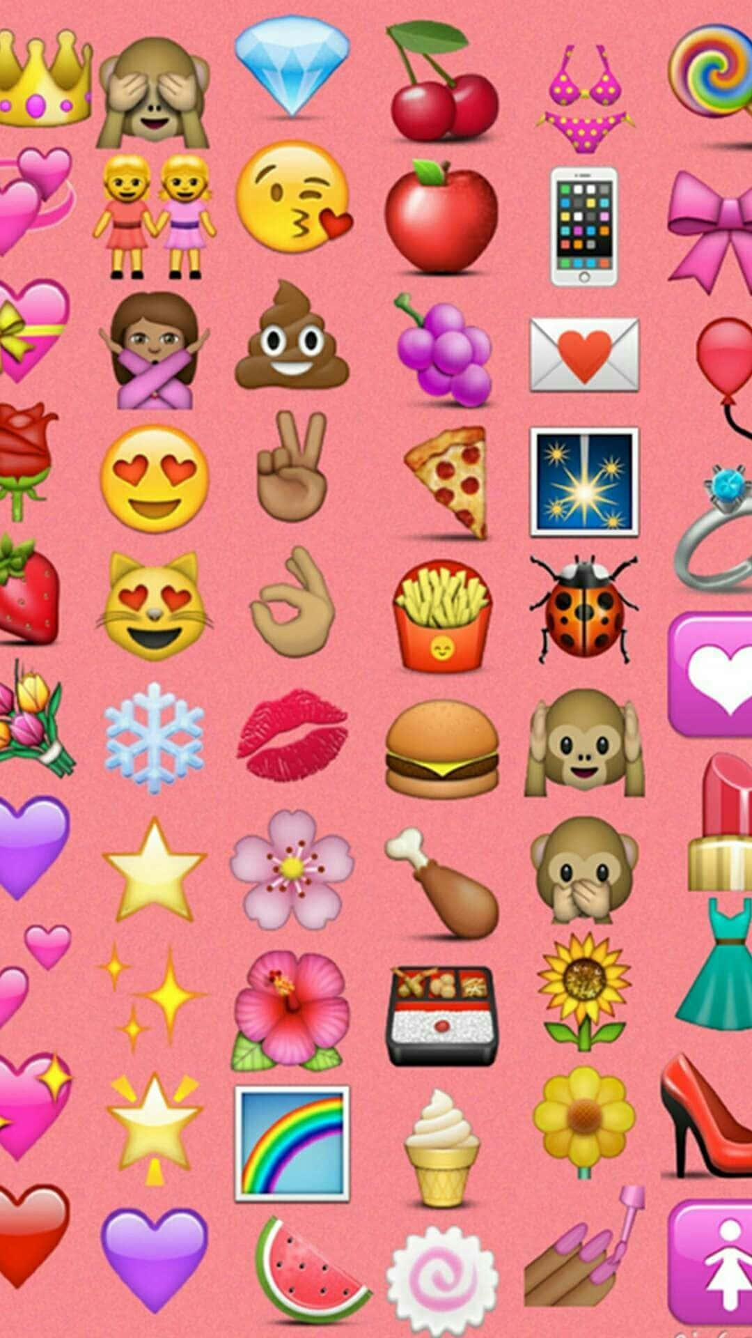vibrant pink background, colorful emoji icons, hearts, Full HD Phone Wallpaper