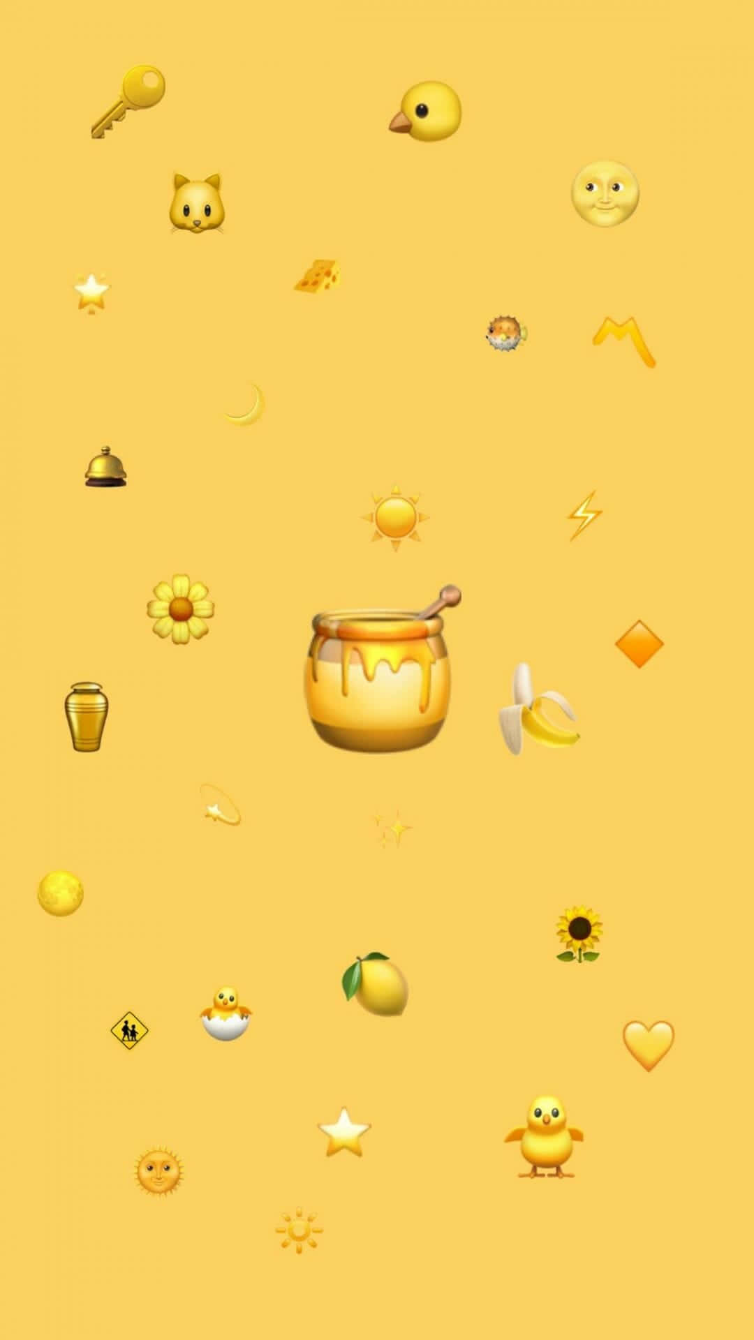 yellow background, honey jar emoji, cute chick icons, Full HD Phone Wallpaper