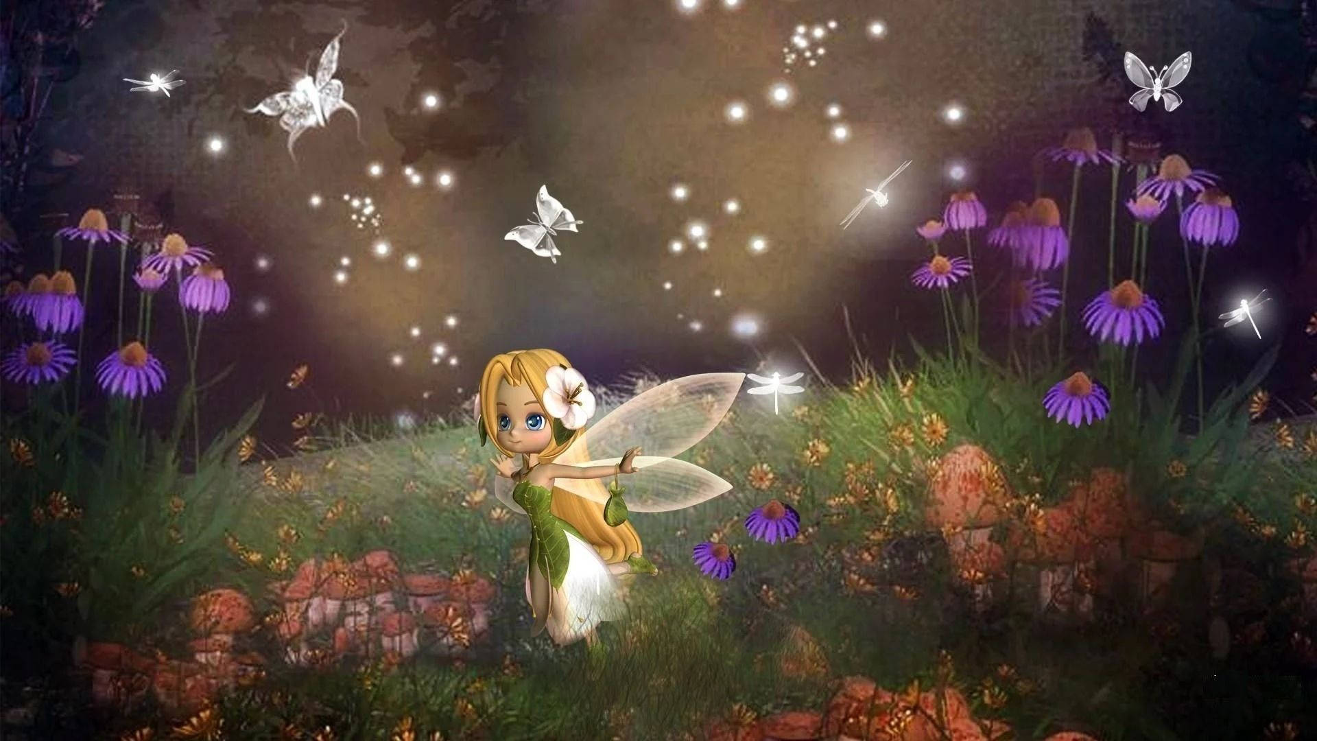 glowing fairy, translucent wings, purple coneflowers, Full HD Desktop Wallpaper