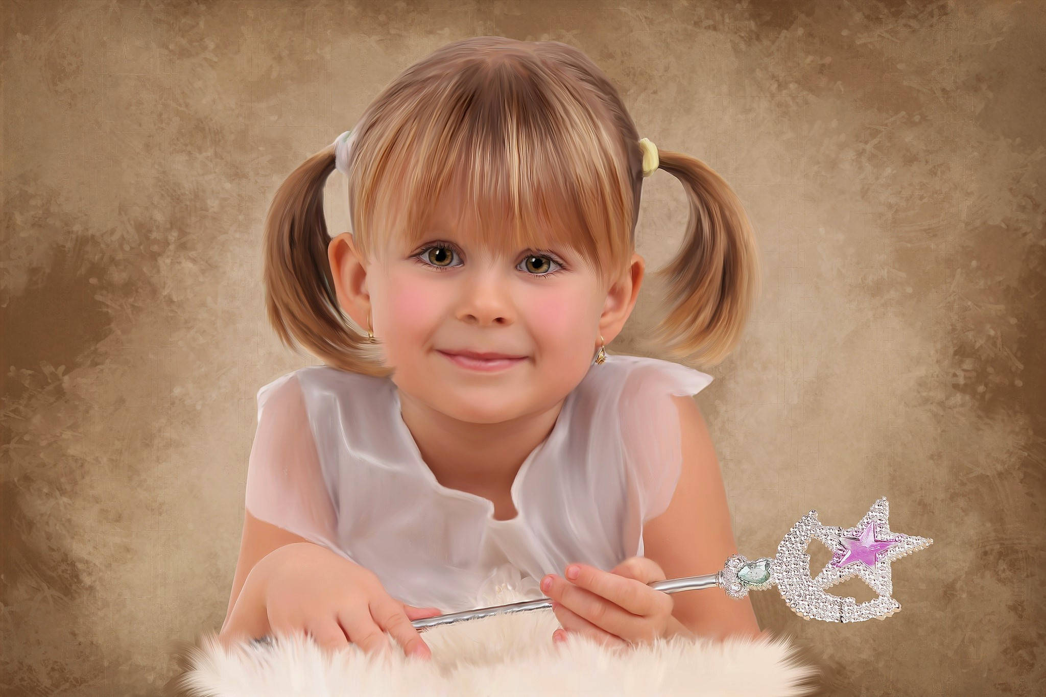 fairy magic wand, blonde pigtails, sparkling star-topped wand, Full HD Desktop Wallpaper