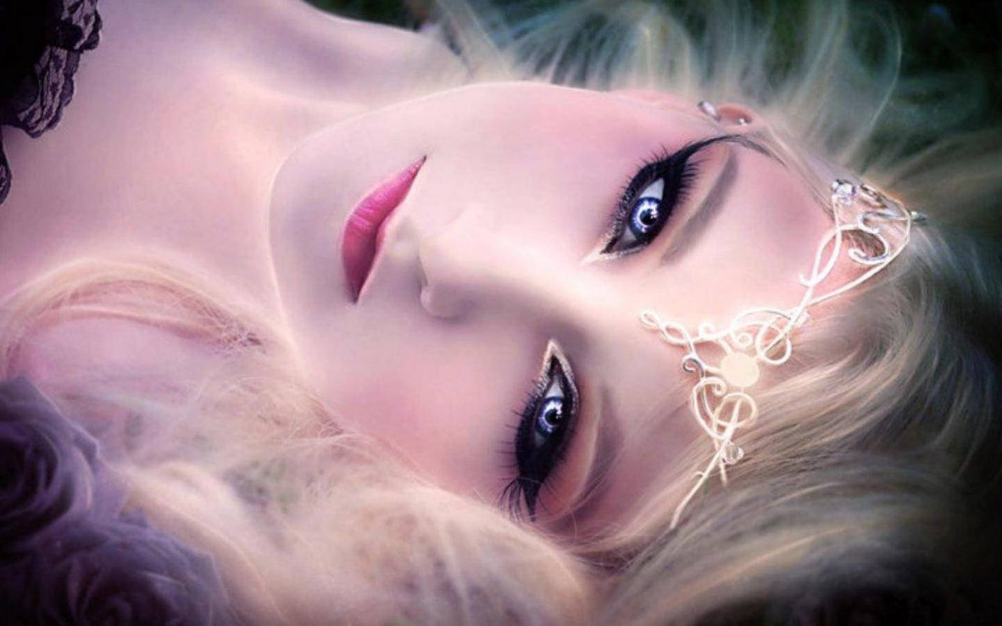 angel fairy, glowing blue eyes, ornate silver headpiece, HD Desktop Wallpaper