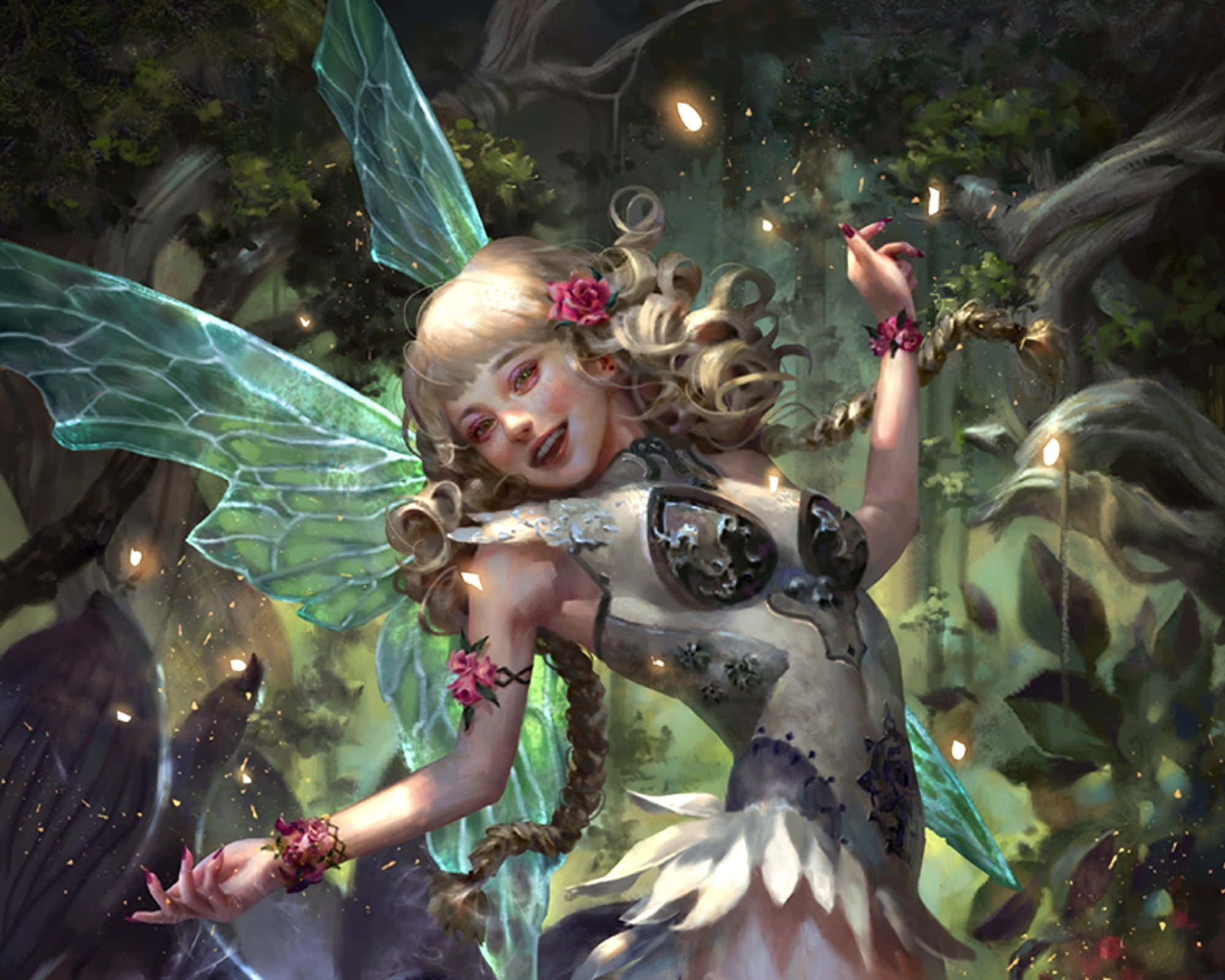 cute fairy 2000 x 1600 wallpaper, Enchanting Forest Fairy in the Moonlight Wallpaper, translucent green wings, Full HD Desktop Wallpaper