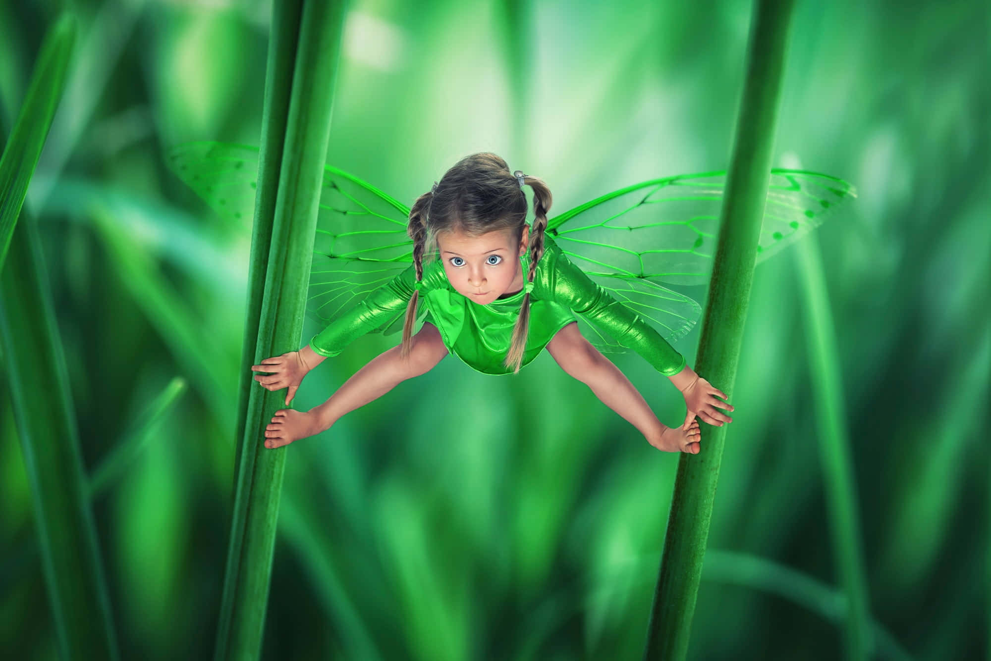 cute fairy, green fairy costume, lush emerald forest, Full HD Desktop Wallpaper
