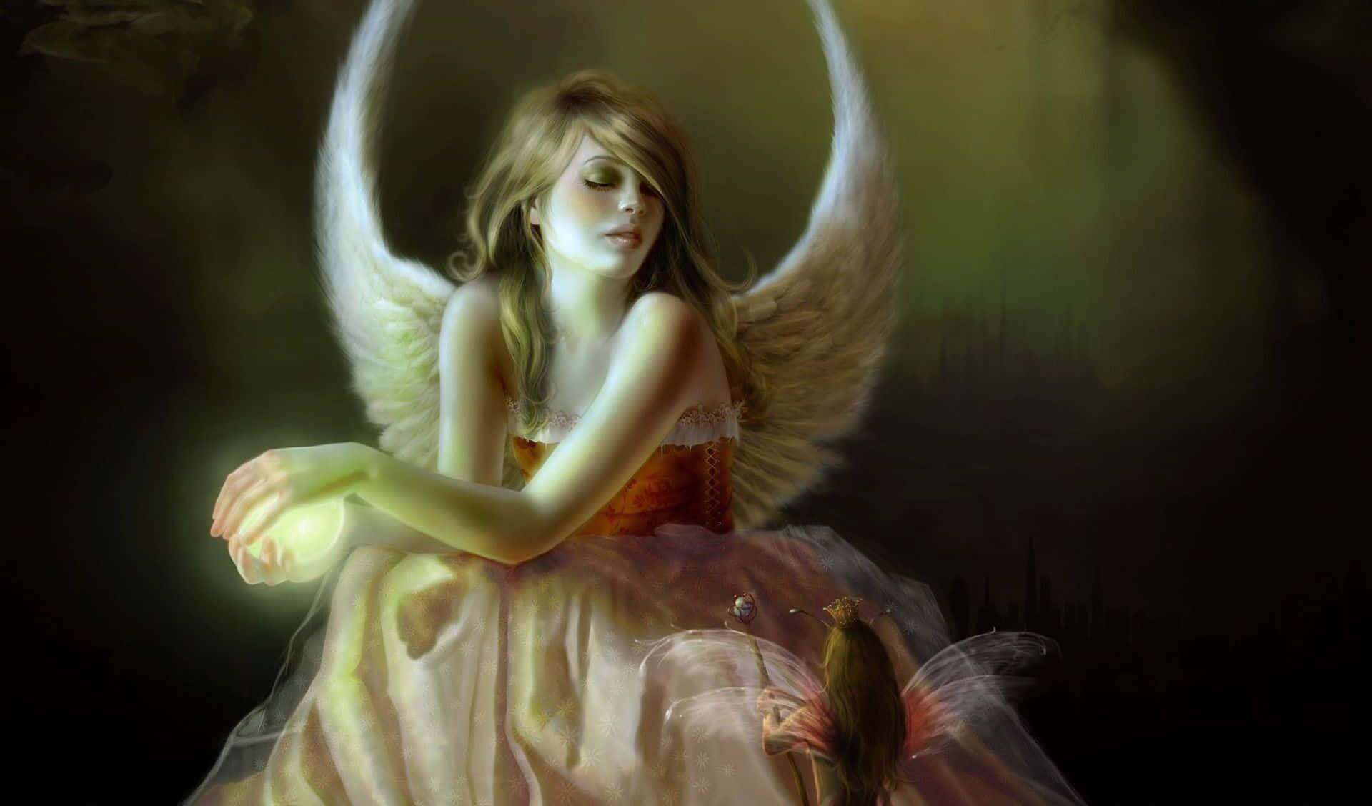 Cute Fairy, glowing wings, luminous orb, Full HD Desktop Wallpaper