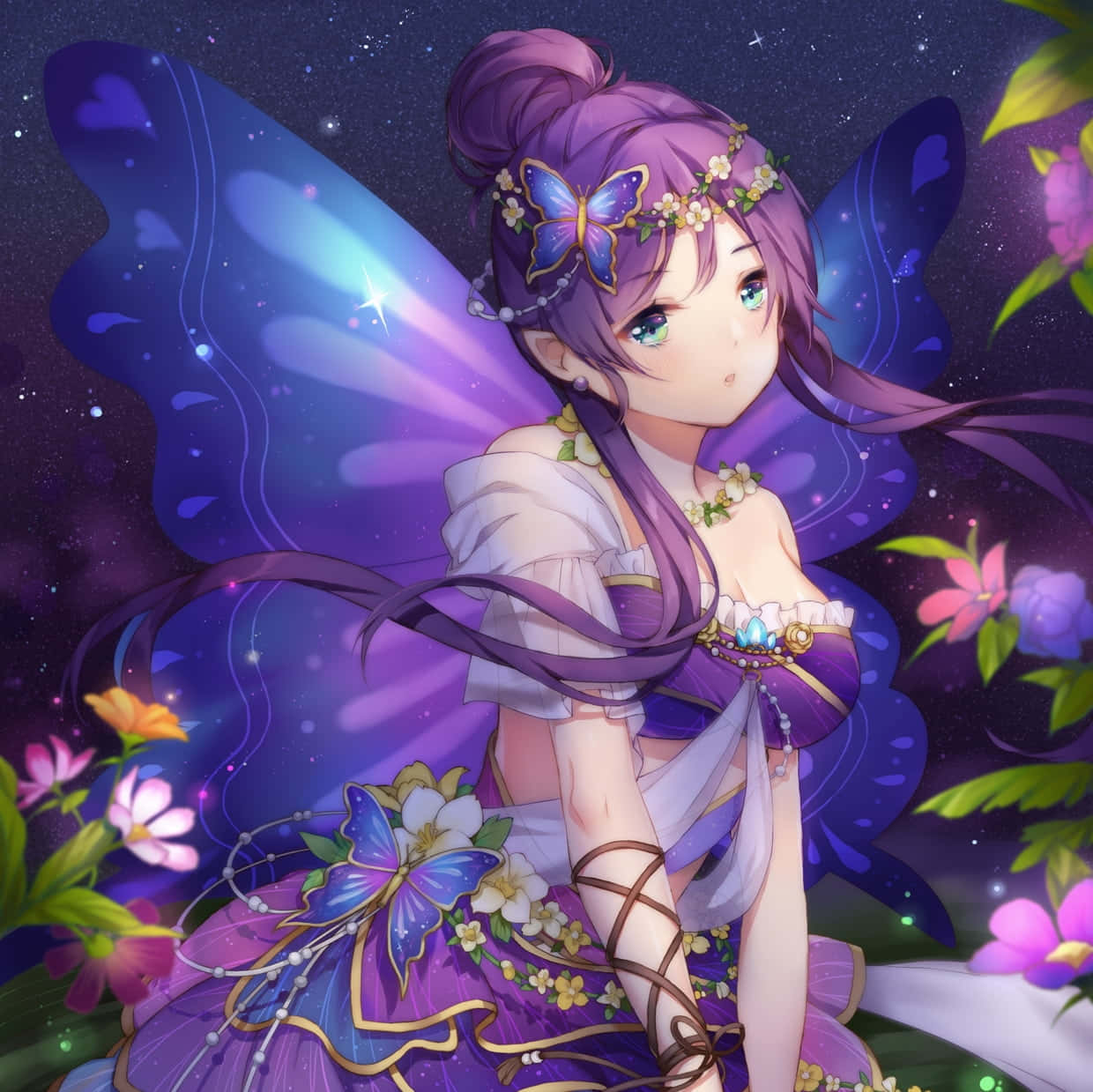 cute fairy, purple-haired fairy, butterfly wings, SD Desktop Wallpaper