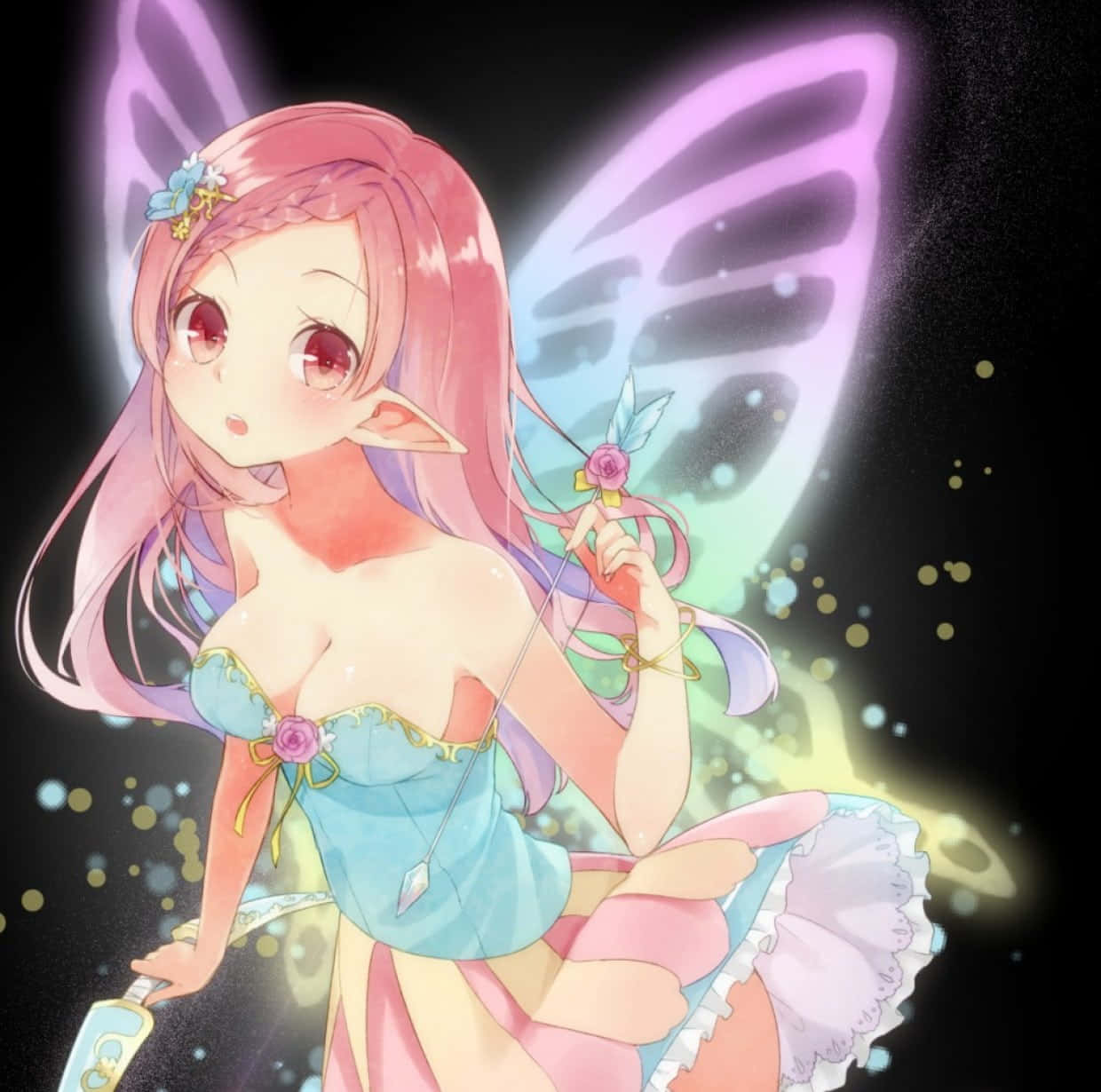cute fairy, pink hair, glowing wings, SD Desktop Wallpaper