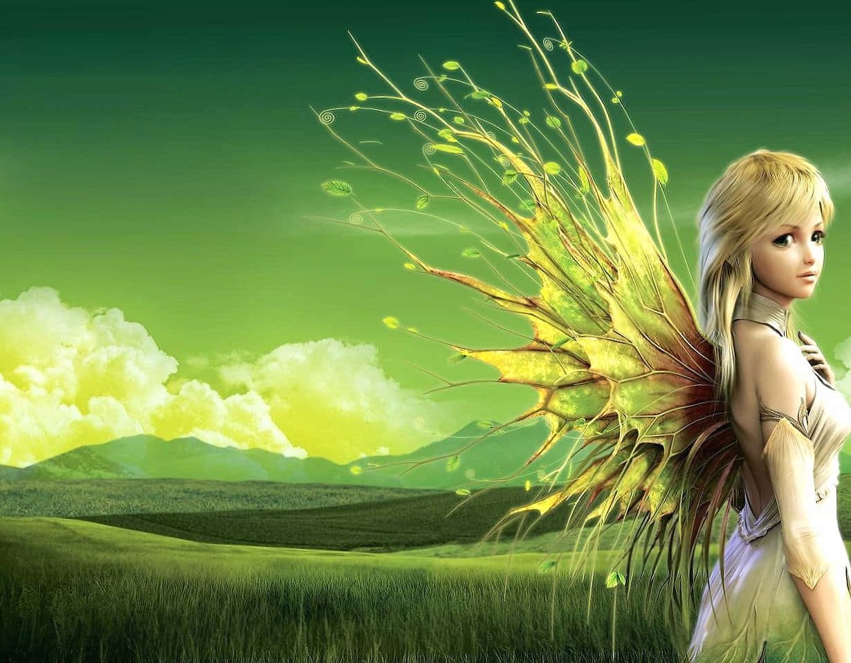 Cute Fairy, blonde fairy, leafy wings, SD Desktop Wallpaper