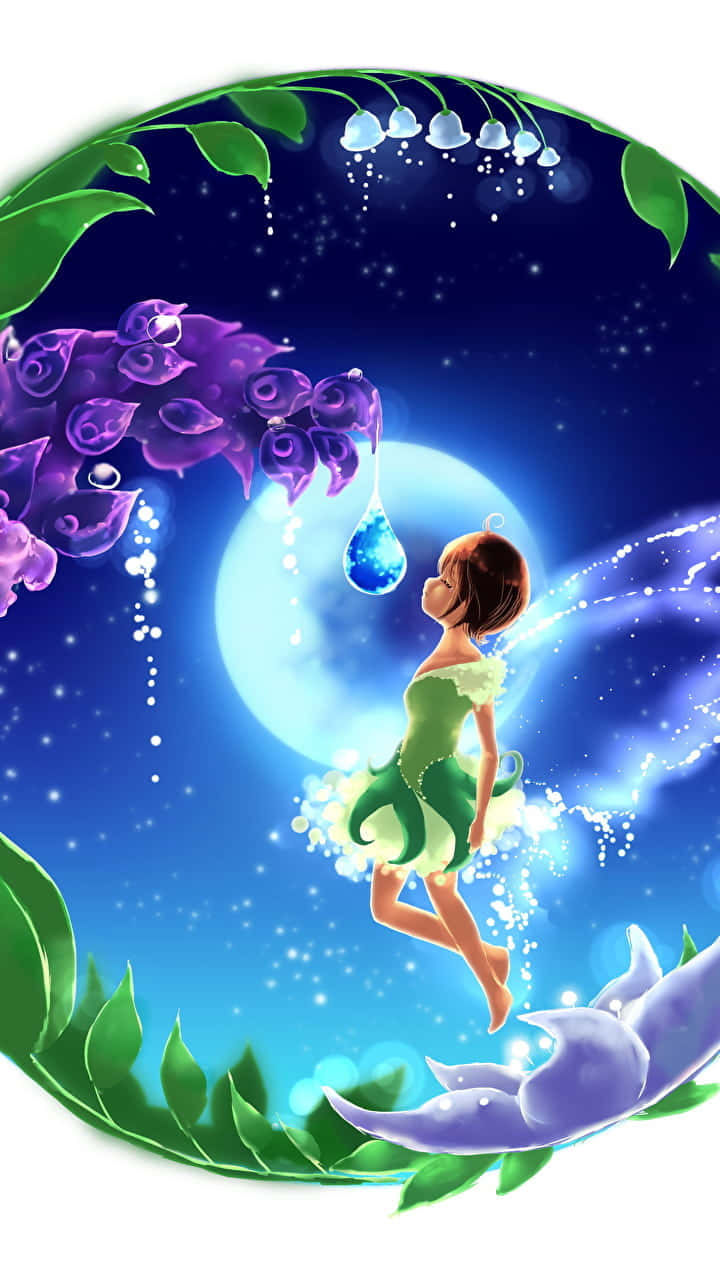 cute fairy, green dress, glowing moon, HD Phone Wallpaper