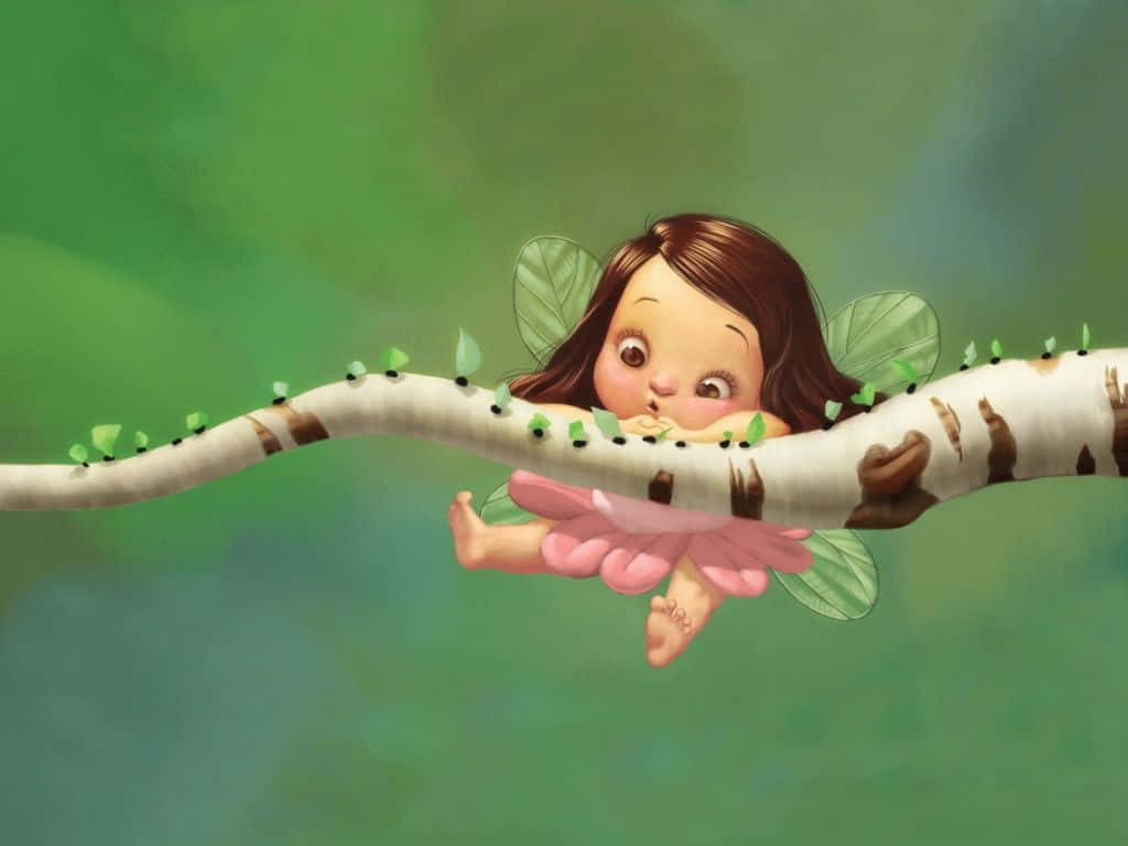 cute fairy, brown hair, green wings, SD Desktop Wallpaper