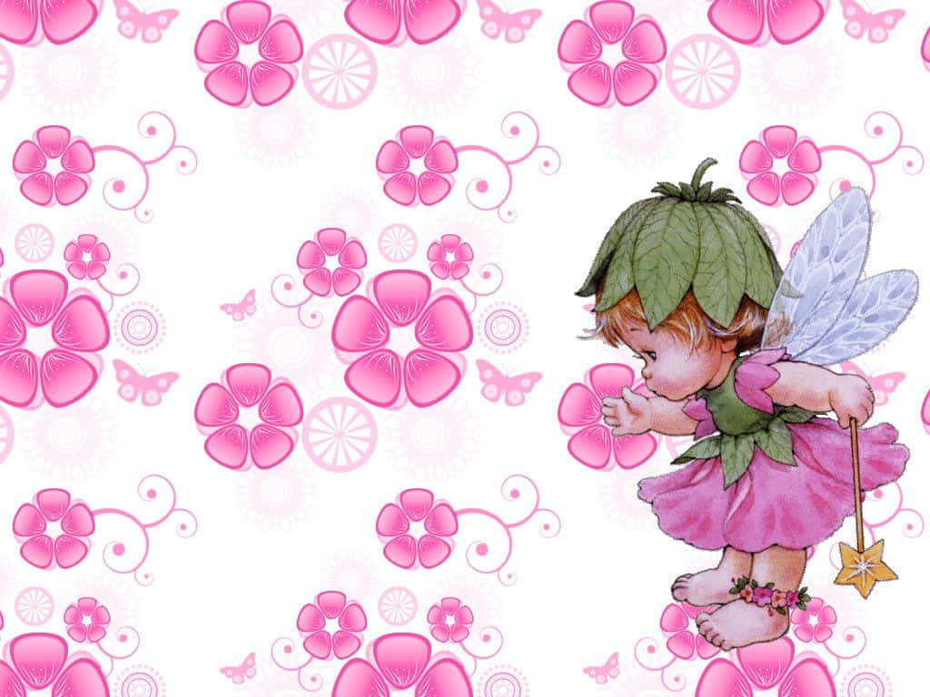 cute fairy, leaf hat, pink dress, SD Desktop Wallpaper