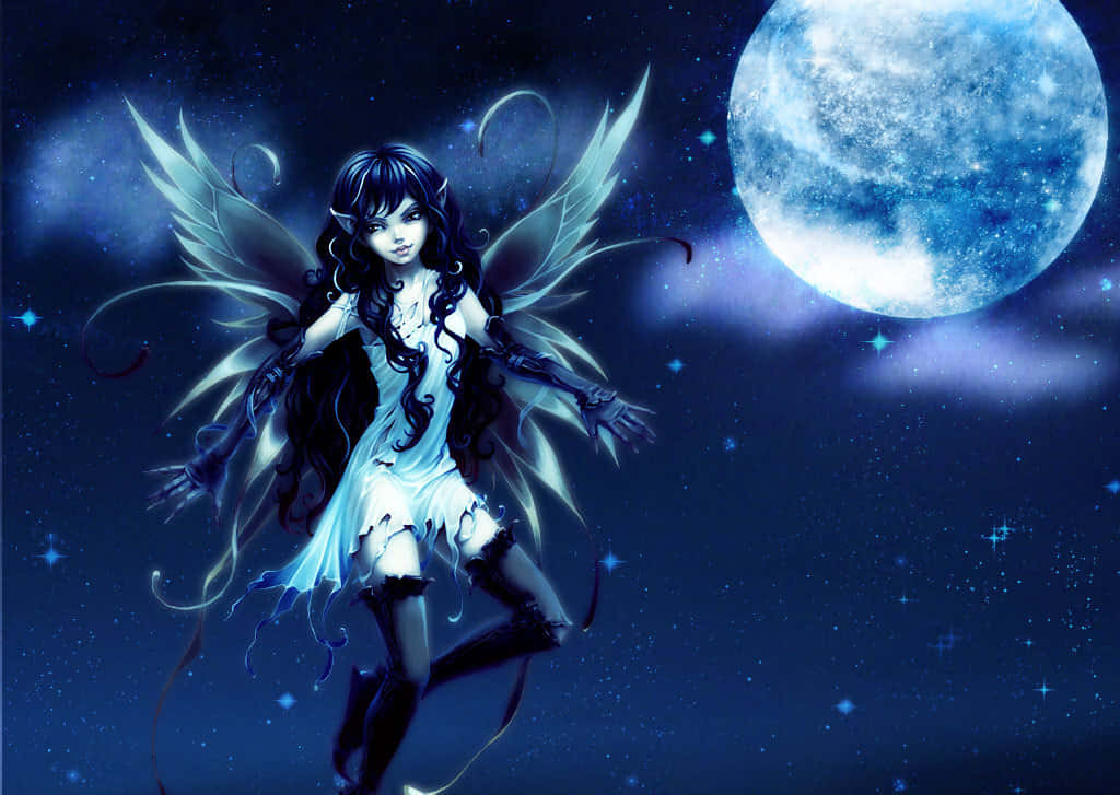 cute fairy, dark-haired fairy, glowing wings, SD Desktop Wallpaper