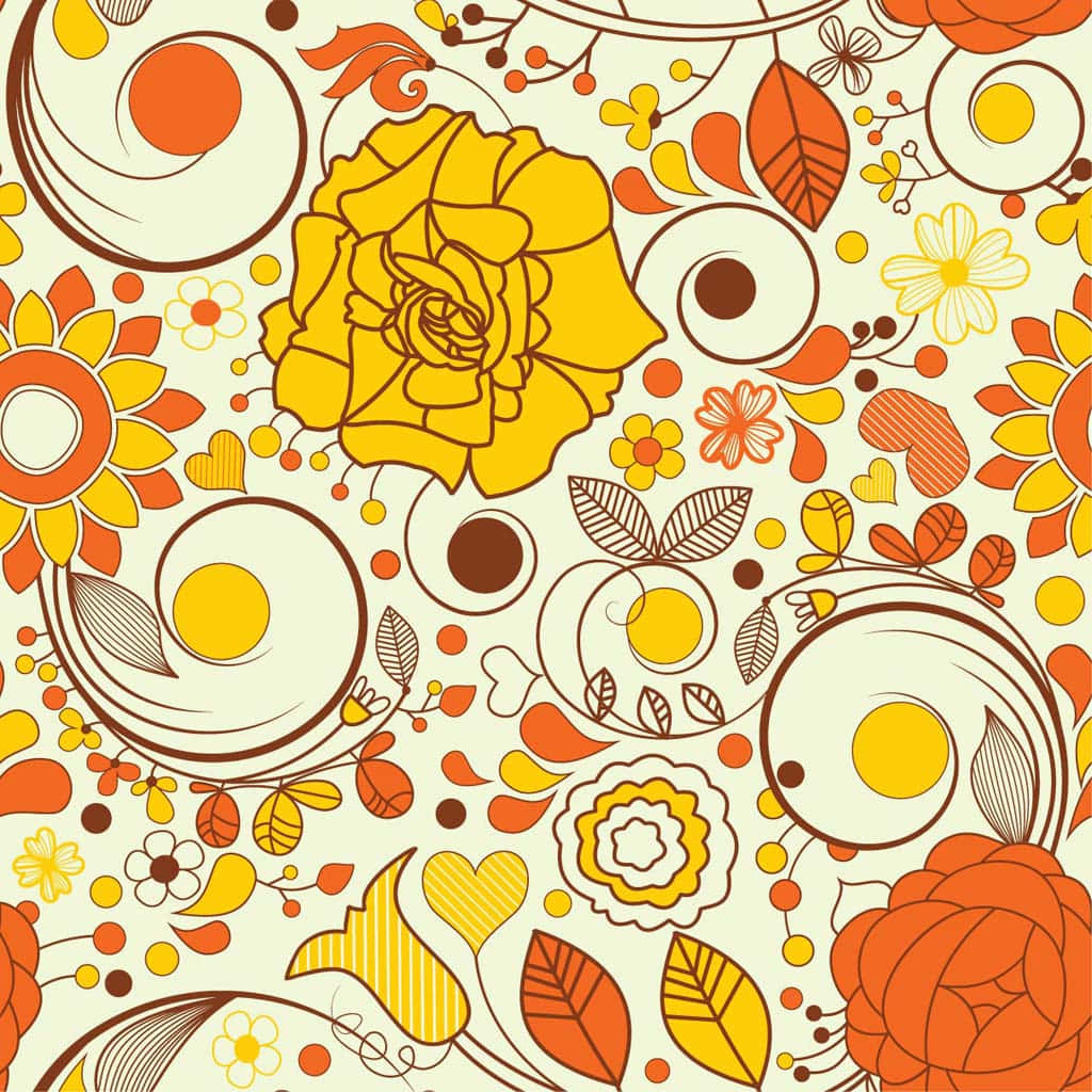 Cute Fall Pattern, retro floral pattern, bold yellow orange and brown, SD Desktop Wallpaper