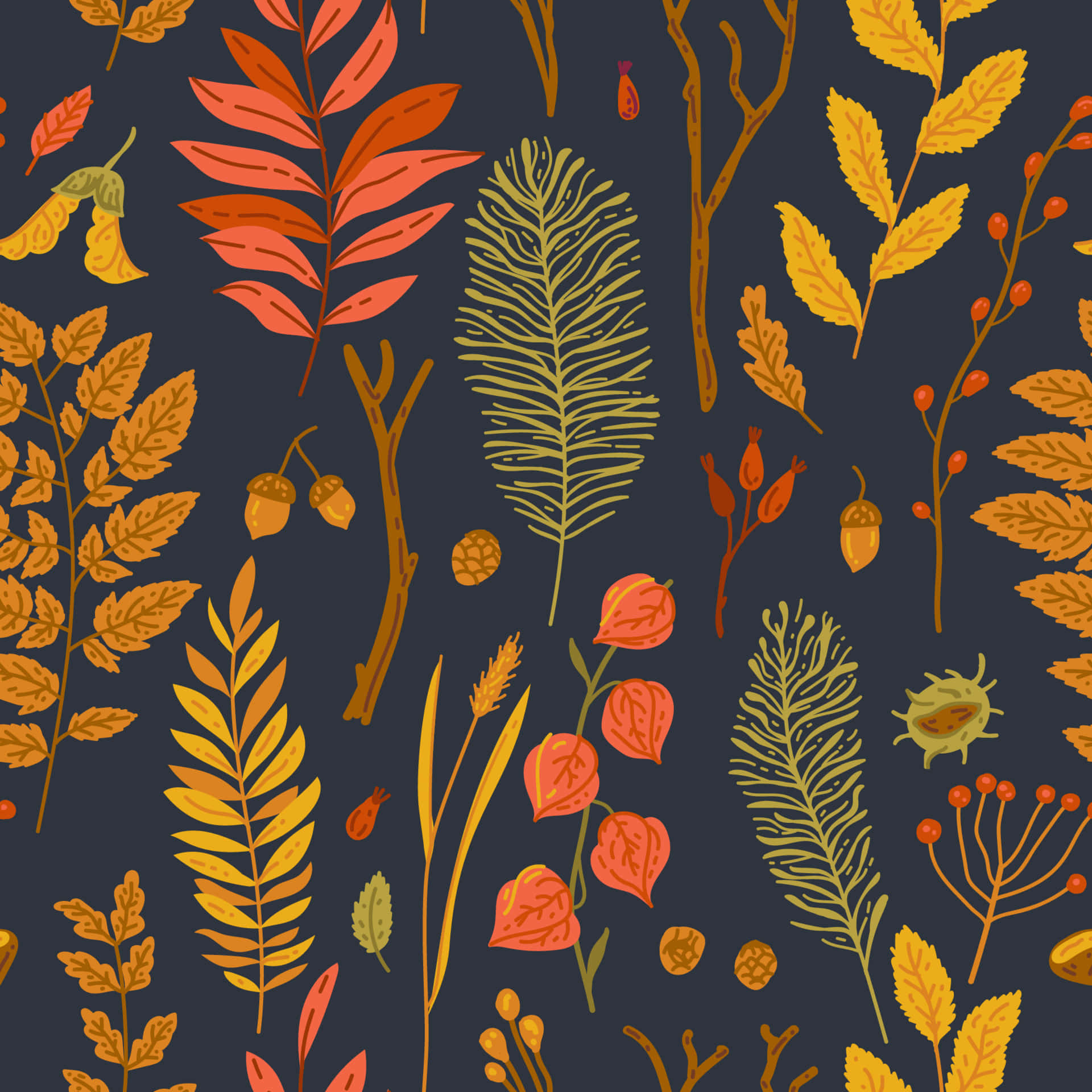 Autumn Leaves, cute fall pattern, vibrant autumn foliage, Full HD Desktop Wallpaper
