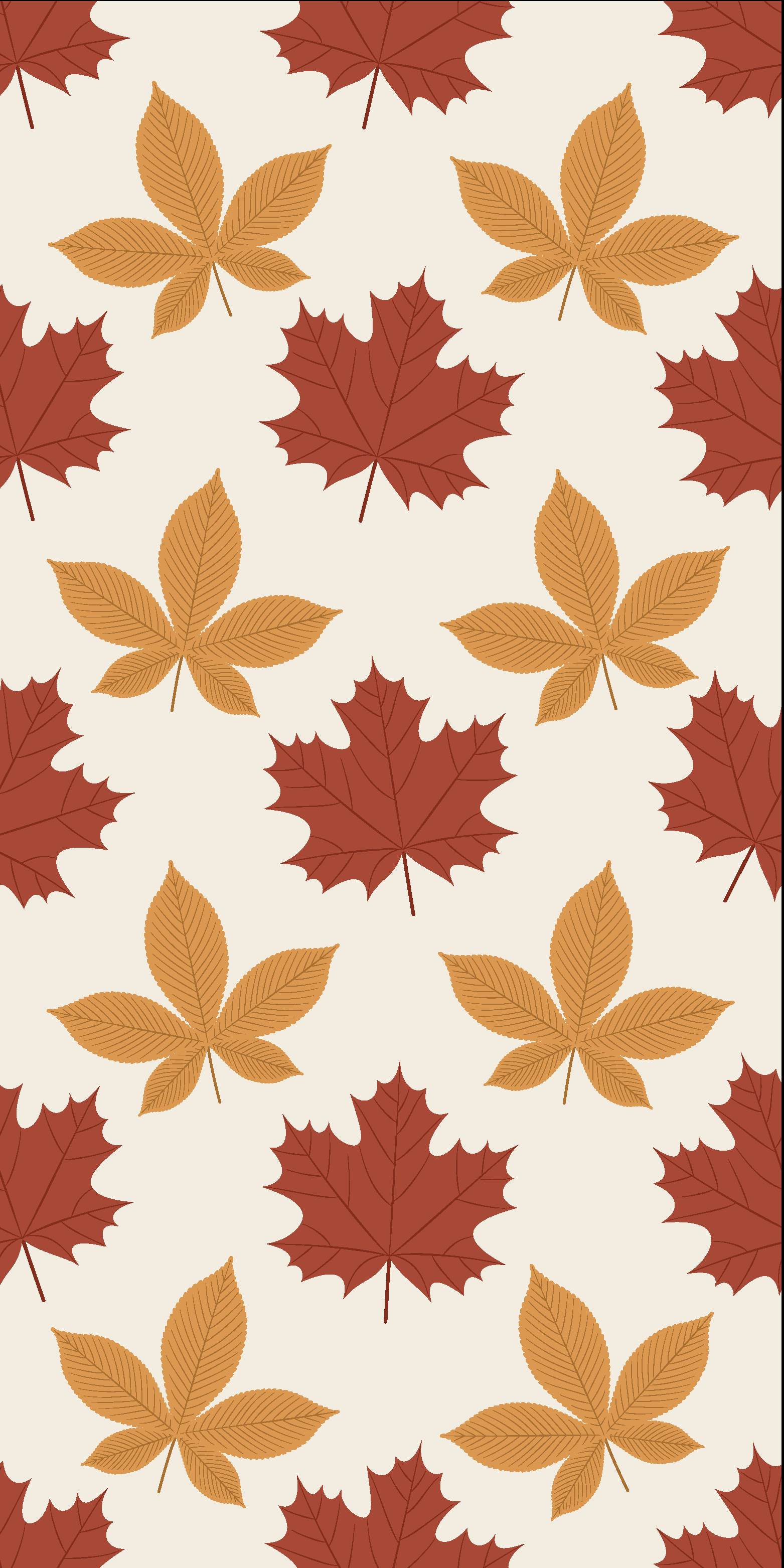 cute fall phone red brown leaves pattern, stylized autumn leaves, warm reds, 2K Phone Wallpaper