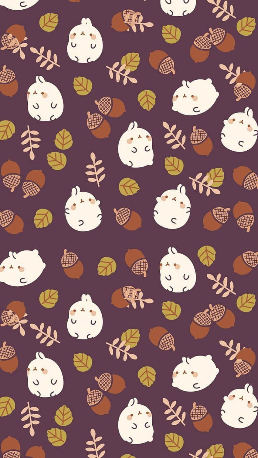 autumn cartoon animals pattern, white rabbits, acorns, HD Phone Wallpaper
