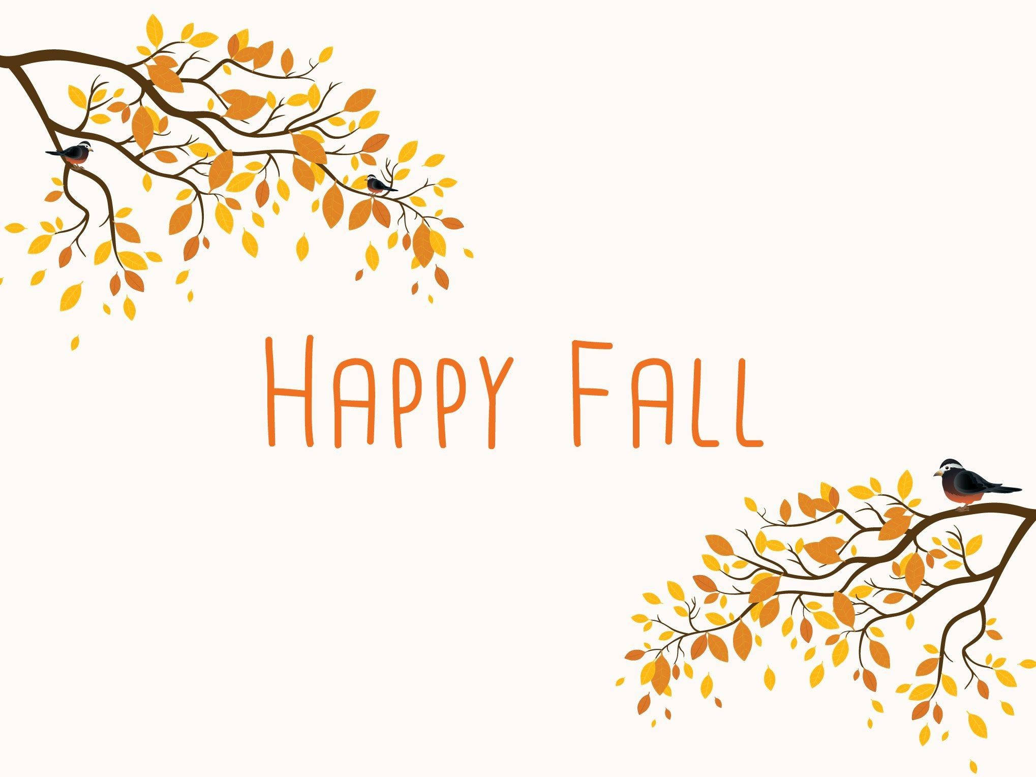 Happy Fall, autumn branches, orange leaves, Full HD Desktop Wallpaper
