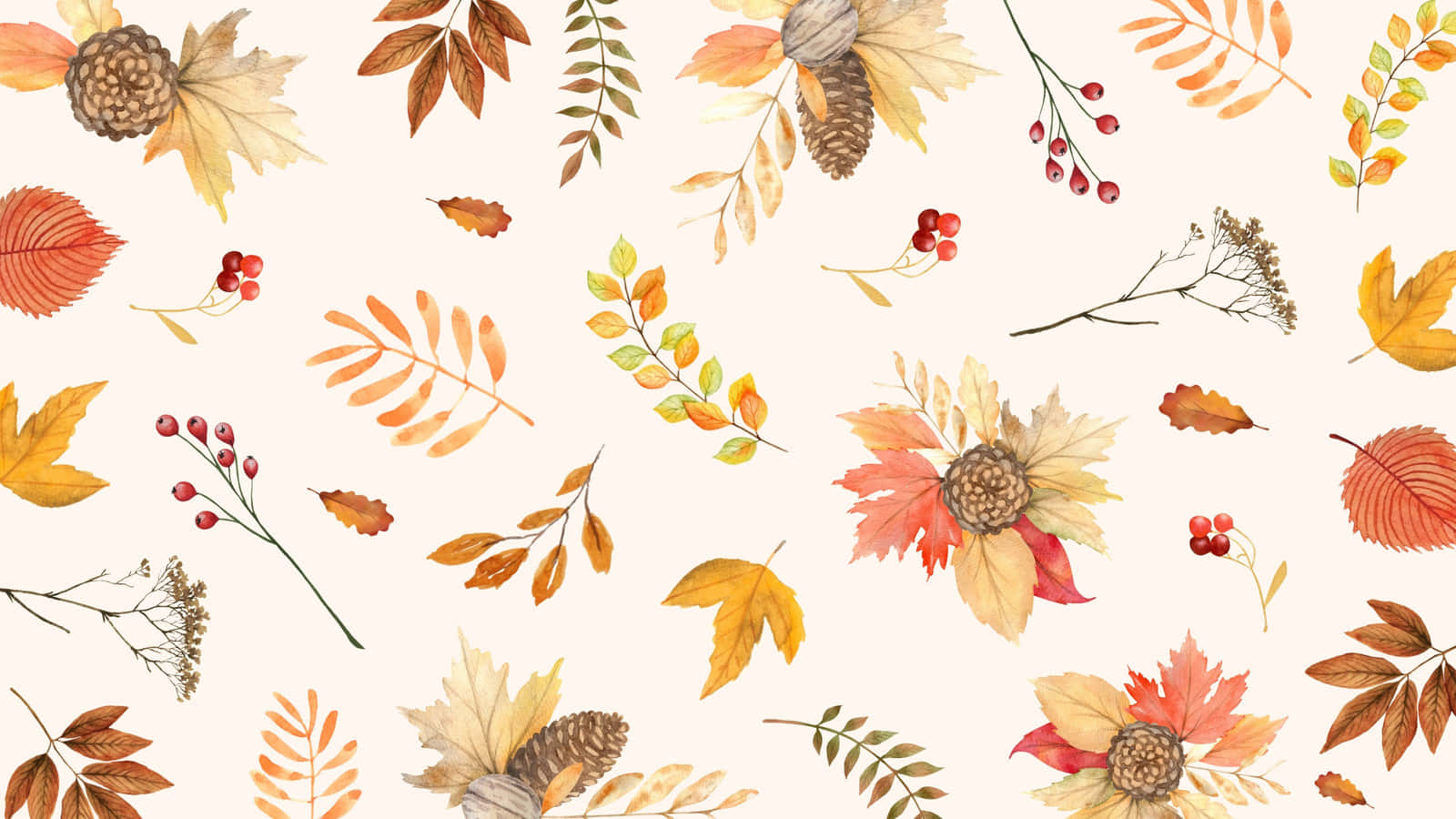 cute fall pattern, autumn leaves, pinecones, HD Desktop Wallpaper