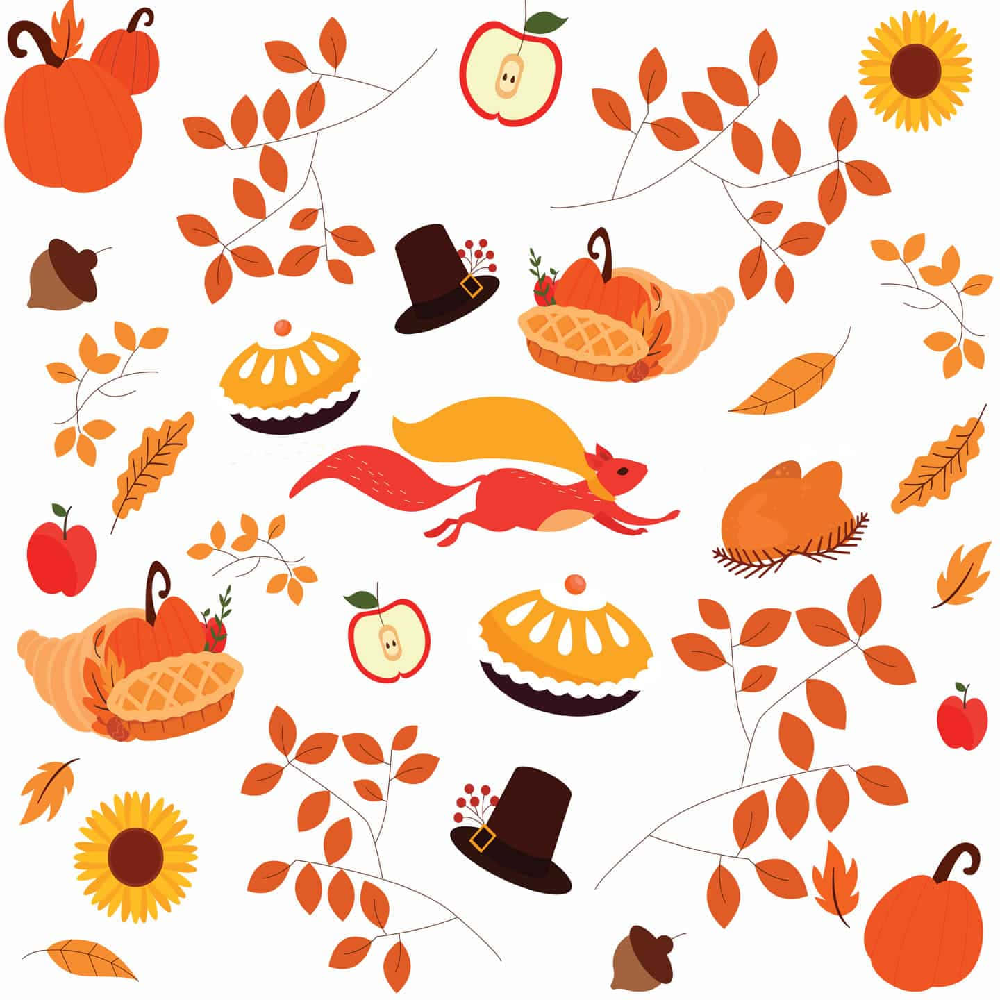 Cute Fall Pattern, autumn-themed illustration, pumpkins, HD Desktop Wallpaper