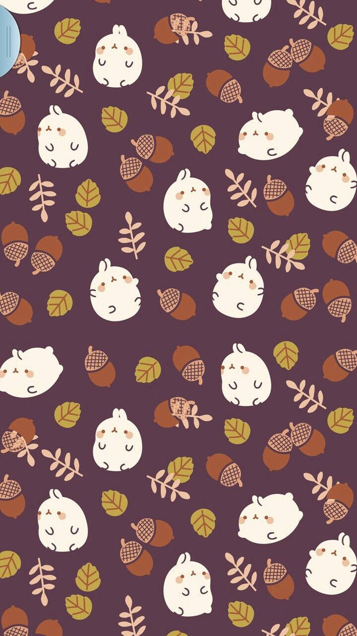 white rabbits, acorns, autumn leaves, HD Phone Wallpaper