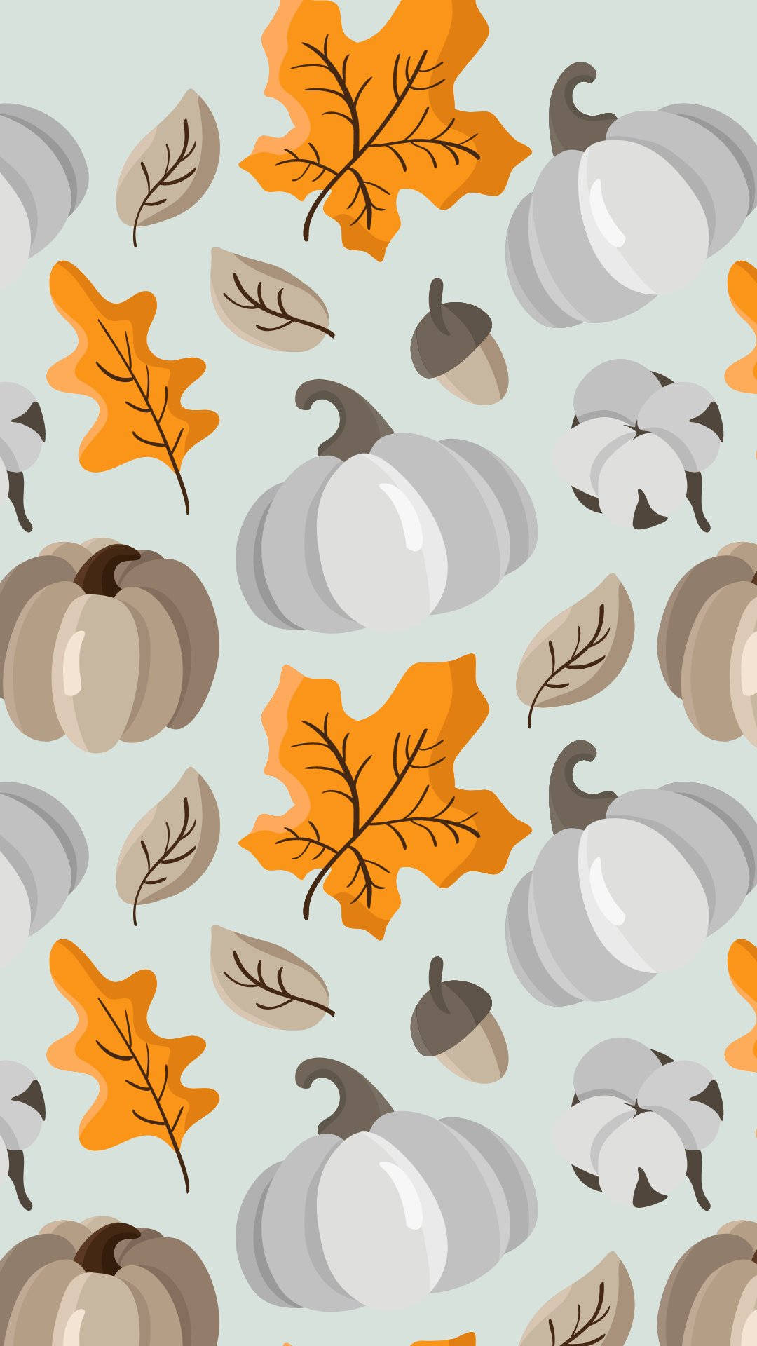 cute fall phone, orange maple leaves, gray pumpkins, Full HD Phone Wallpaper