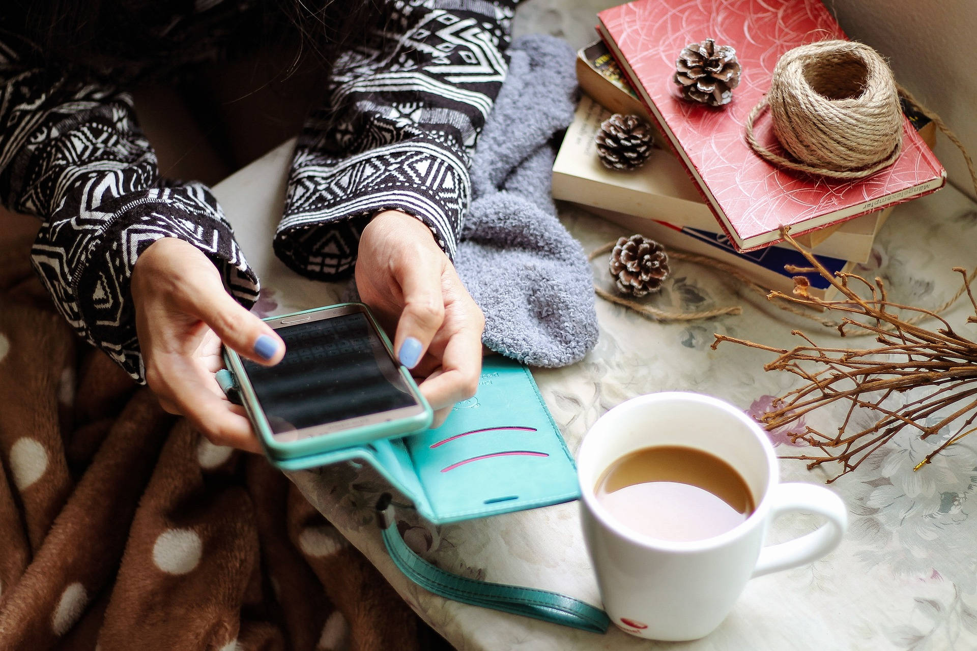 blue nail polish, coffee cup, books, Full HD Desktop Wallpaper