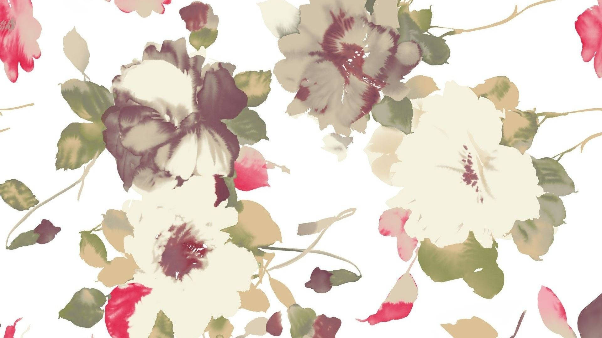 cute fall flowers, watercolor, cream pink, Full HD Desktop Wallpaper