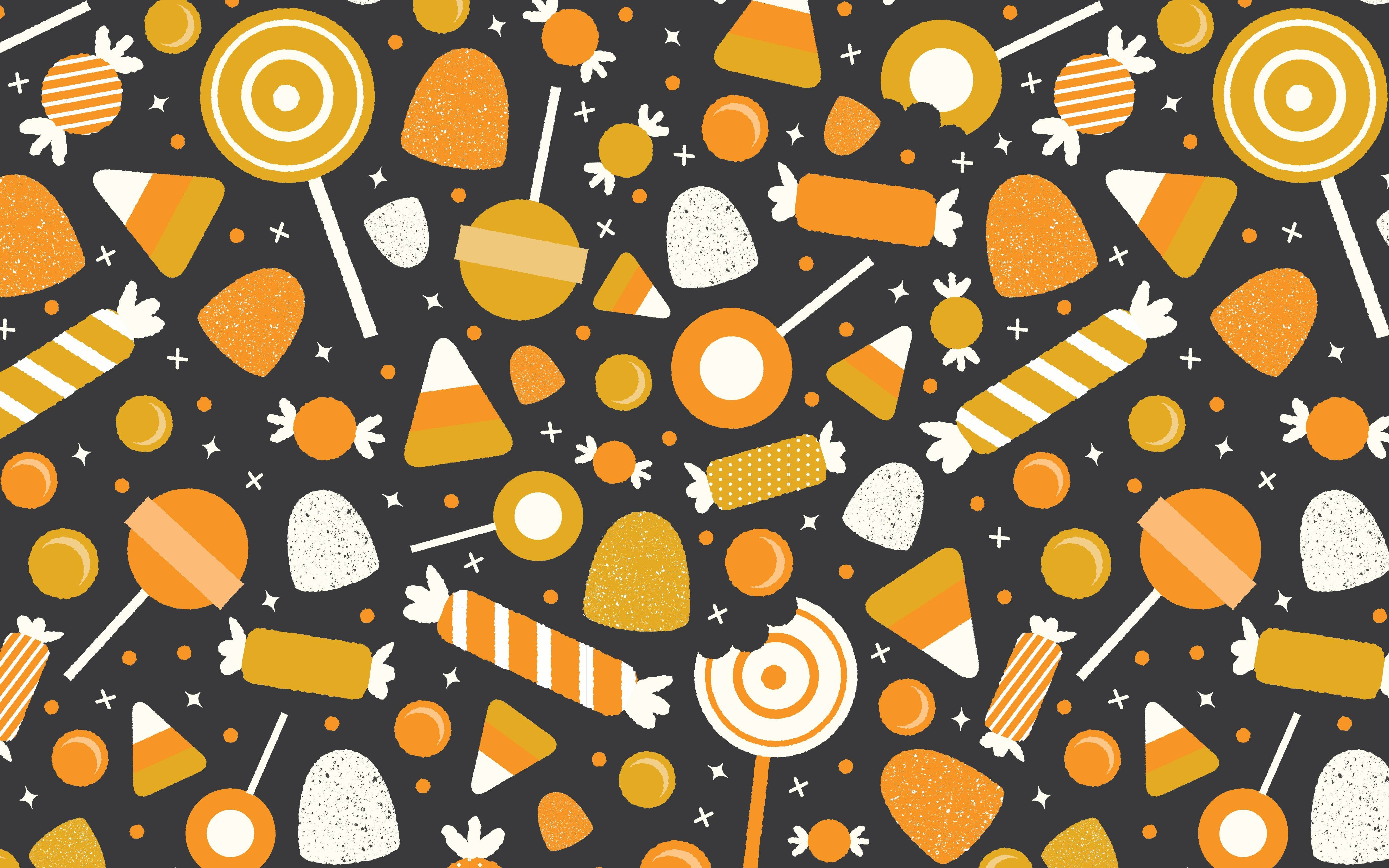 cute fall candies, orange, white, 5K Desktop Wallpaper