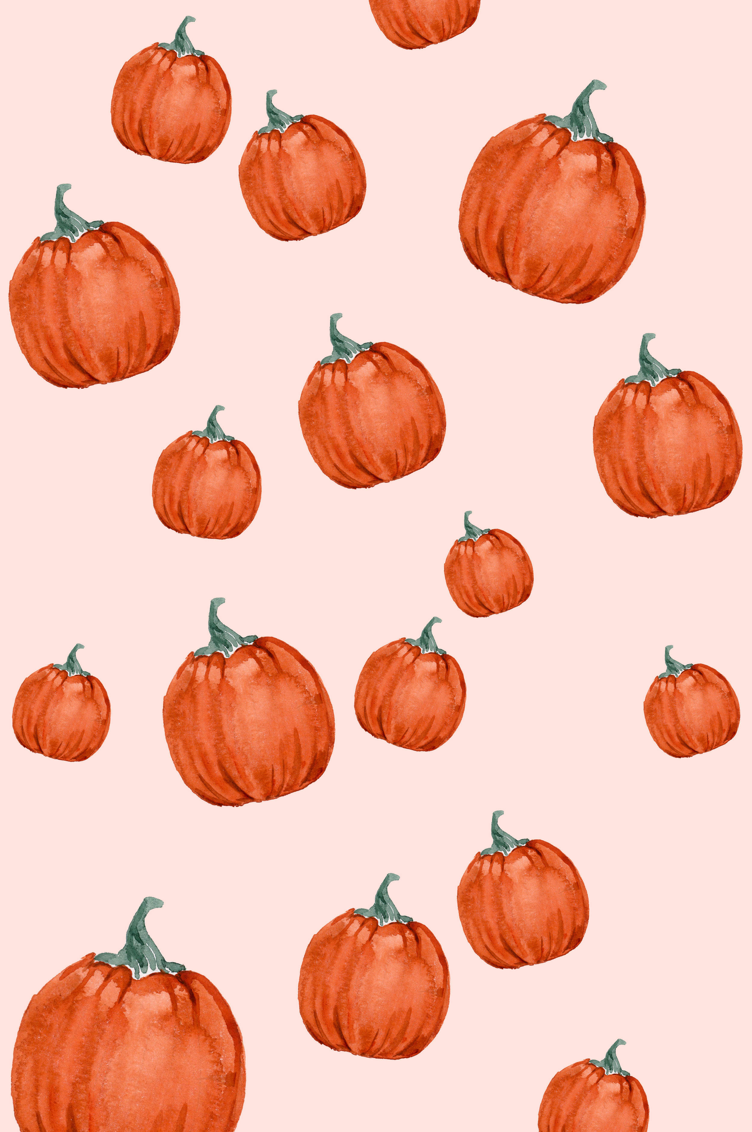 peach pumpkins, watercolor pumpkins, warm orange tones, 2K Phone Wallpaper