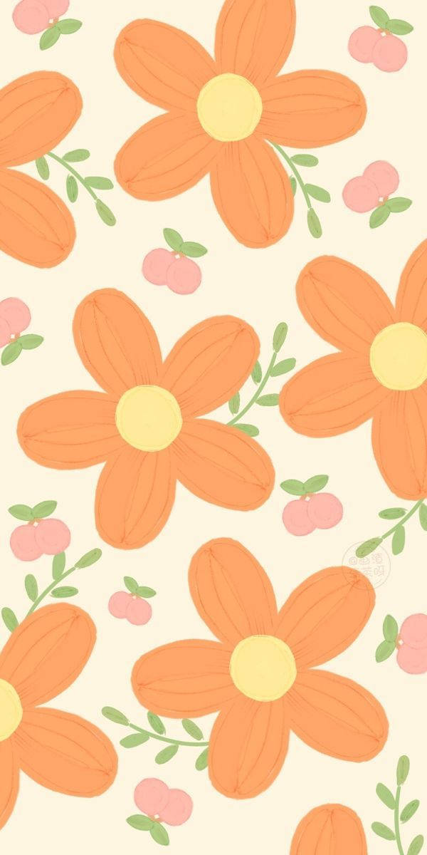 orange floral, vibrant orange flowers, yellow centers, SD Phone Wallpaper