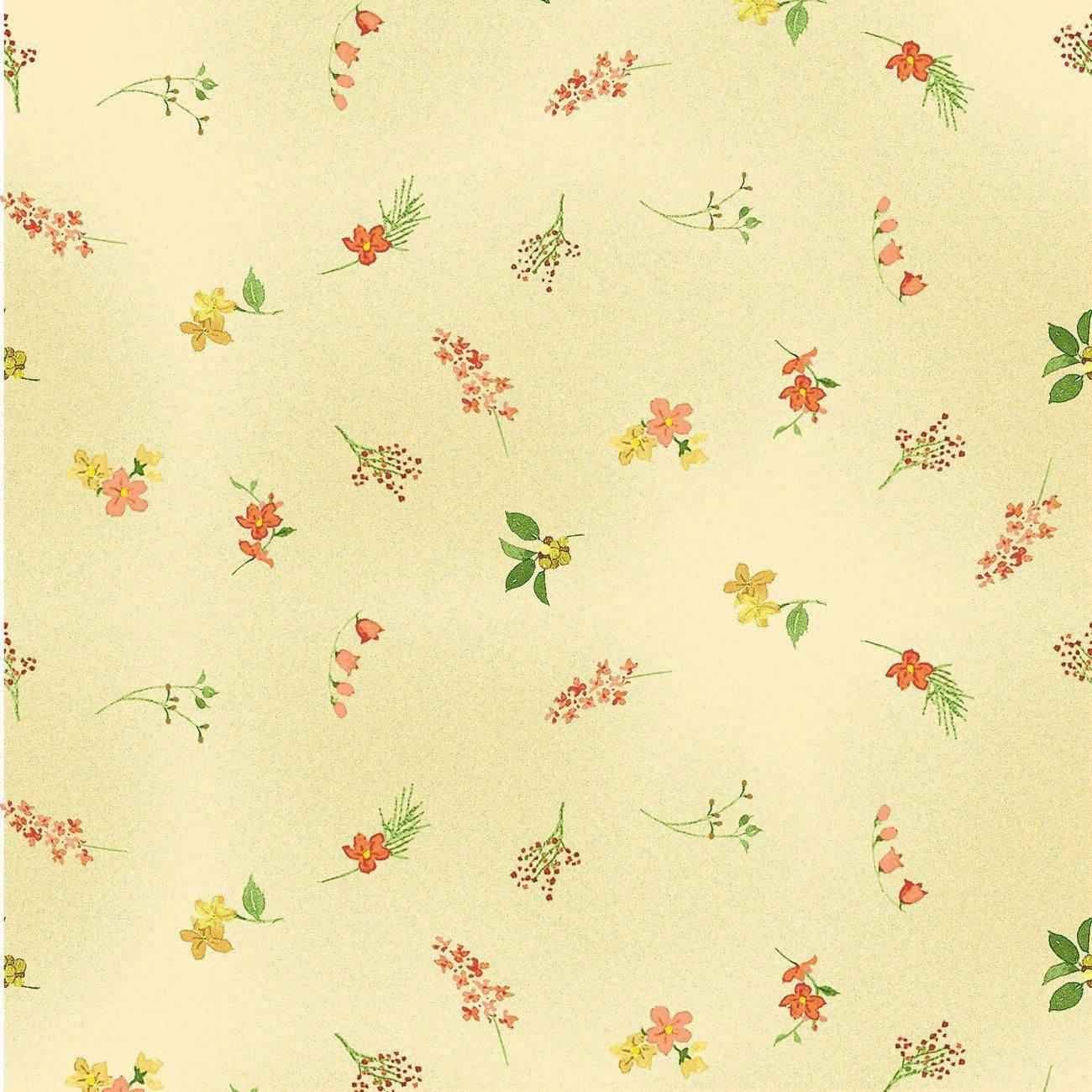 orange floral, yellow and orange floral pattern, creamy beige textured background, HD Desktop Wallpaper