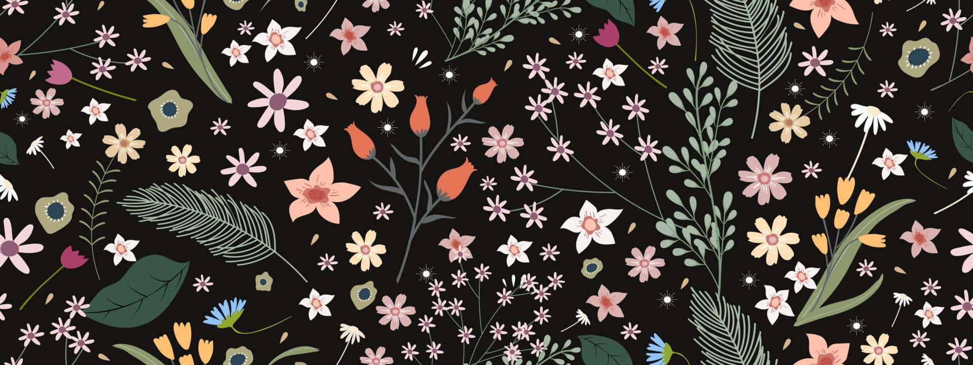 floral pattern, pastel blossoms, greenery, Full HD Desktop Wallpaper