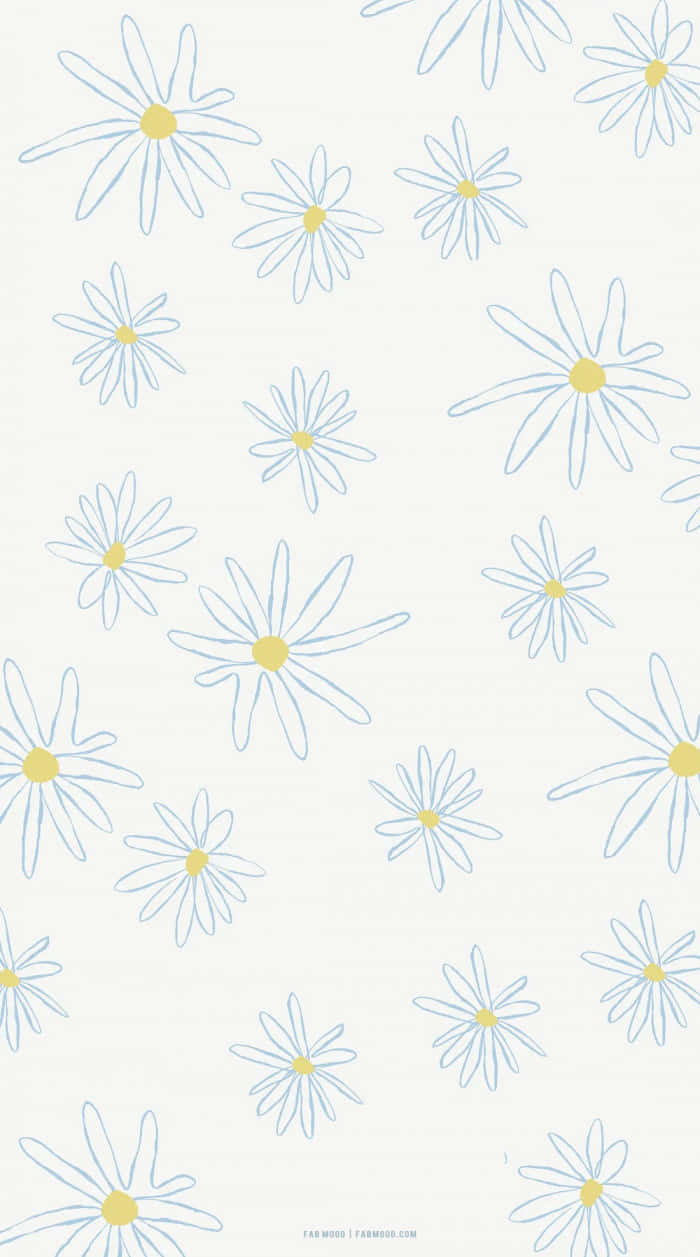 cute daisy flowers summer pattern, light blue outlined daisies, yellow centers, SD Phone Wallpaper