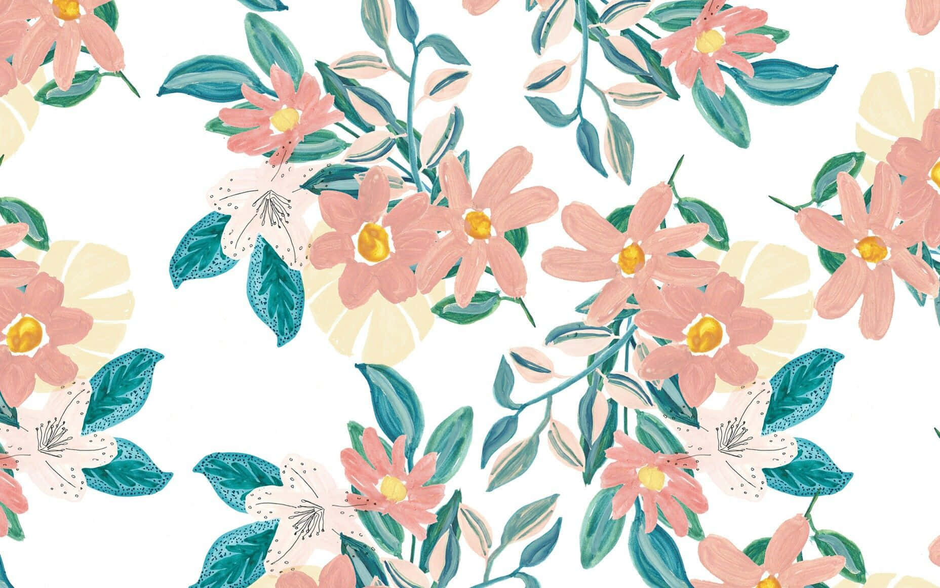 Cute Floral, pink peach blossoms, teal leaves, HD Desktop Wallpaper
