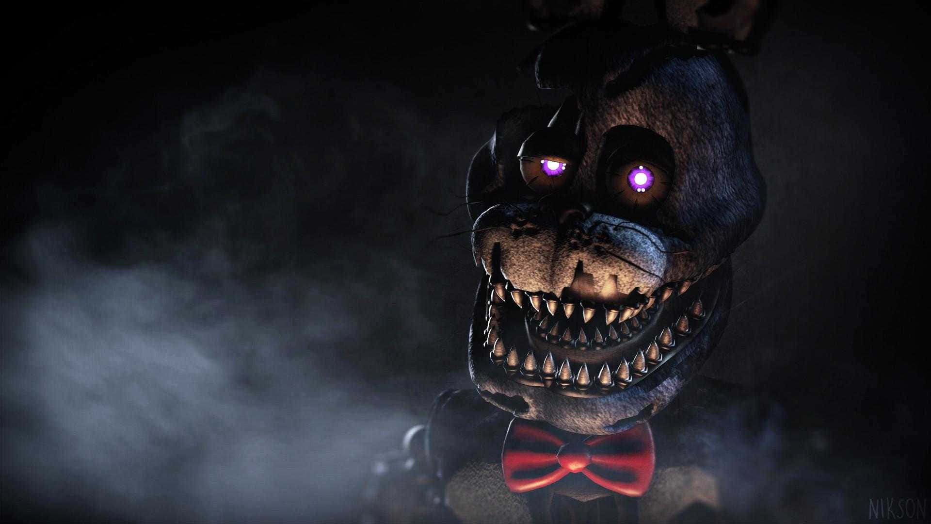 Cute Fnaf, animatronic bunny, glowing purple eyes, Full HD Desktop Wallpaper