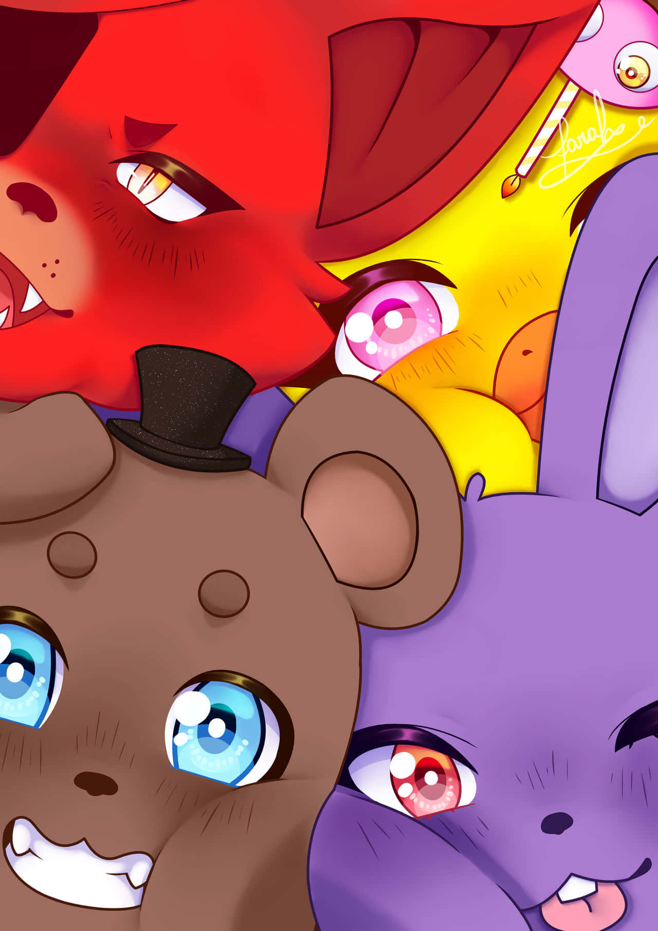 Cute Fnaf, cartoon animals, anime-style, HD Phone Wallpaper