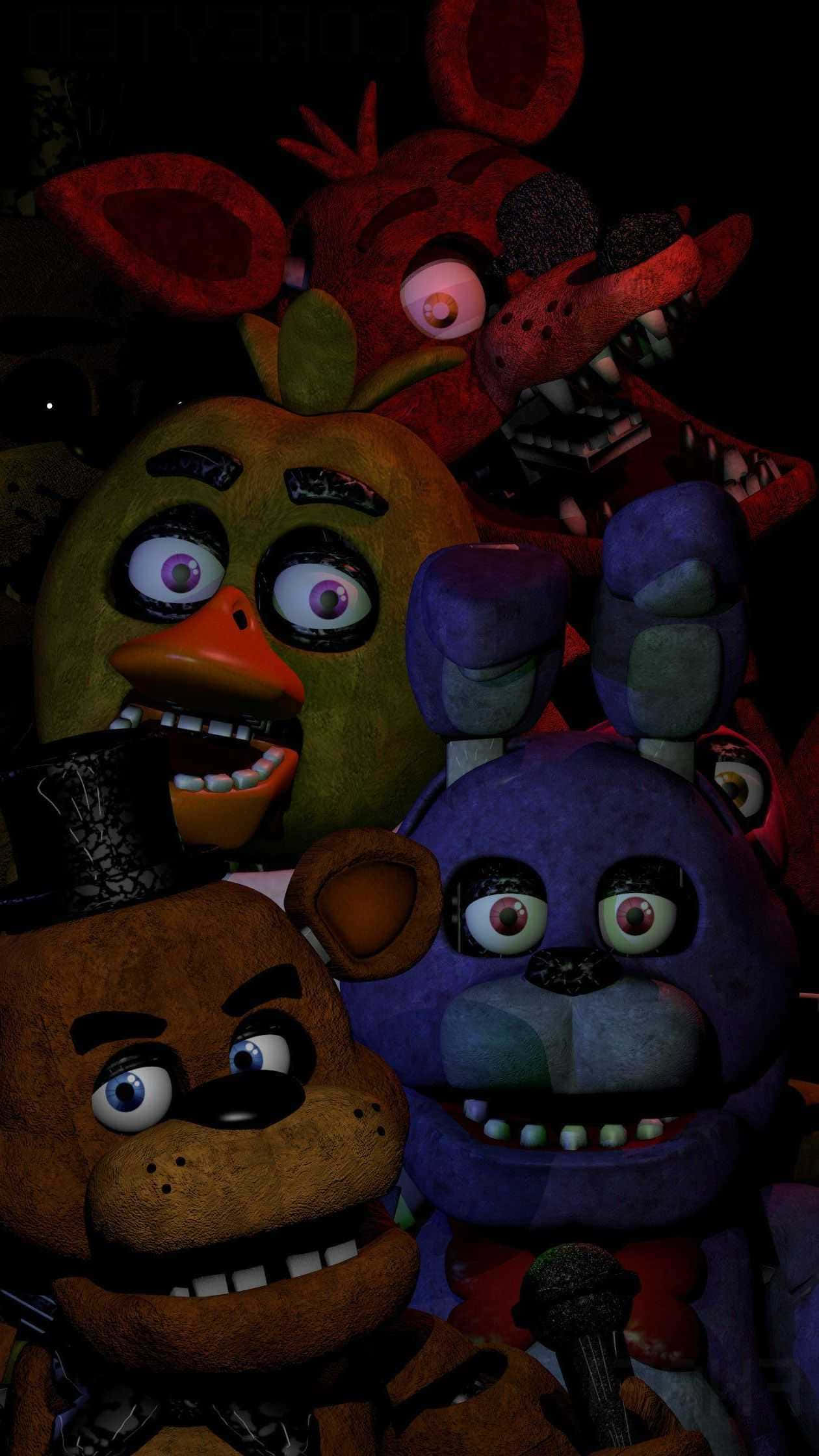 FNaF, animatronic characters, wide eyes, Full HD Phone Wallpaper