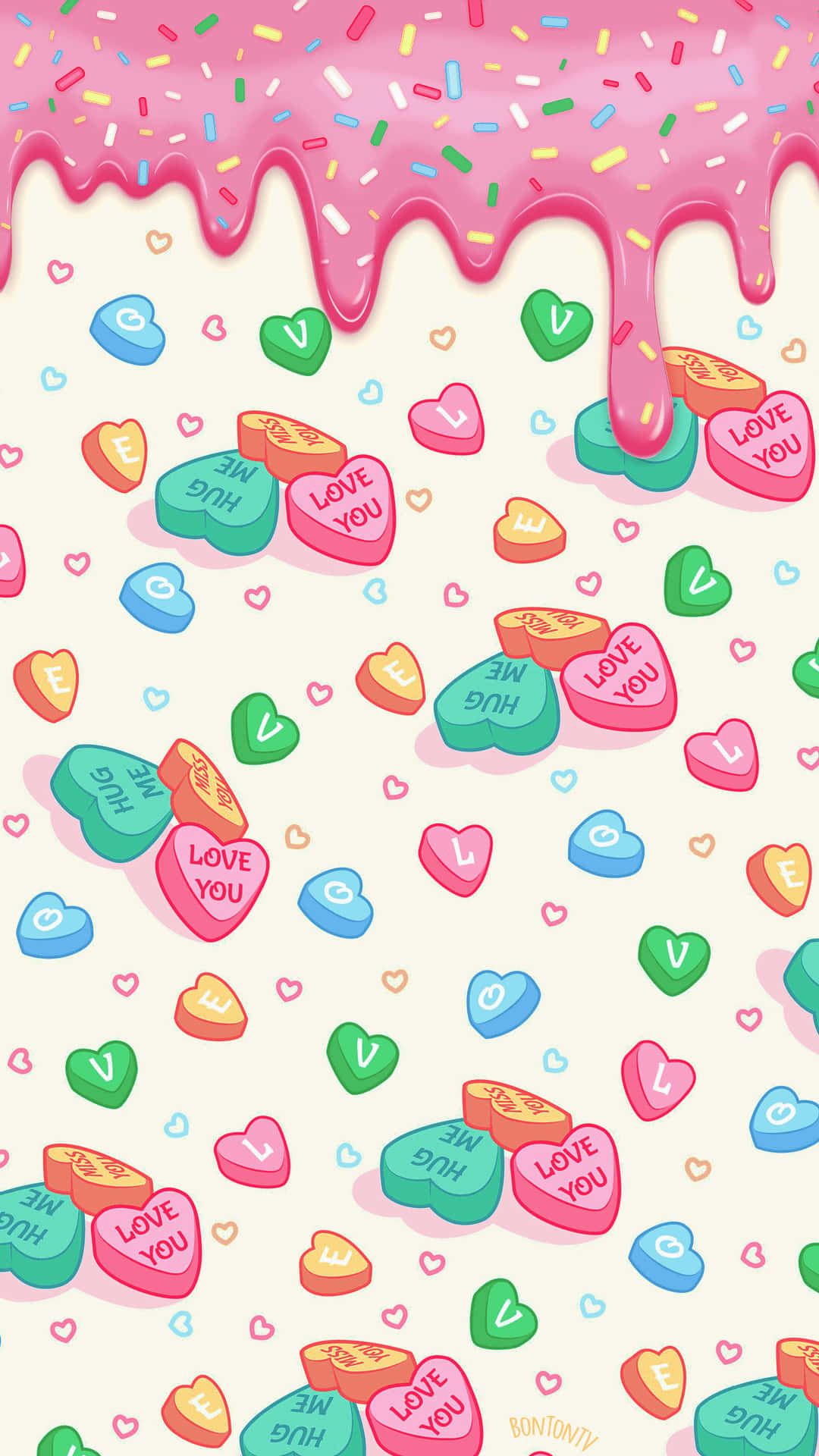 Cute Food iPhone, heart-shaped candy, pink frosting drips, Full HD Phone Wallpaper